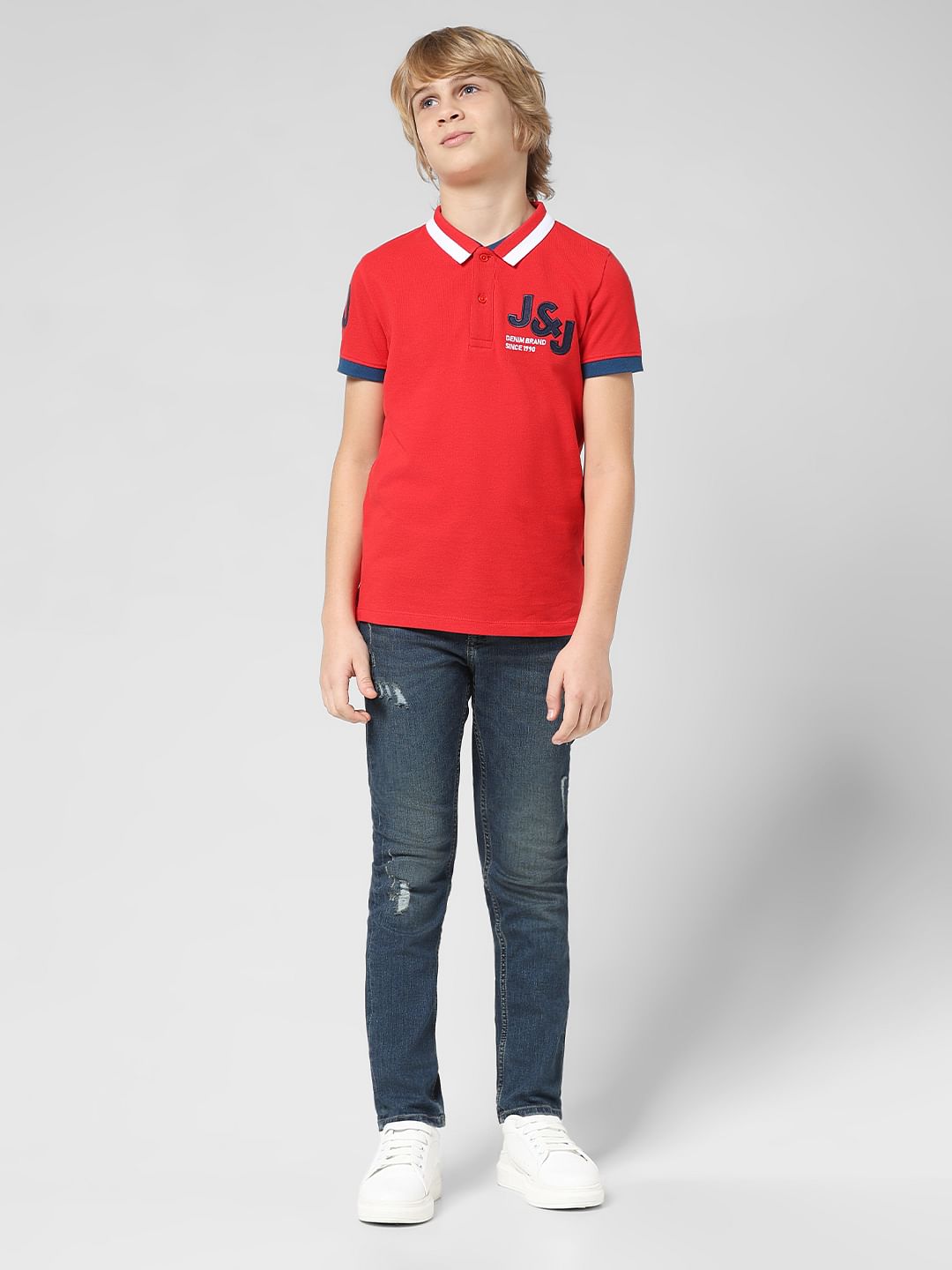 JUNIOR BOYS Red Applique Polo T-shirt
