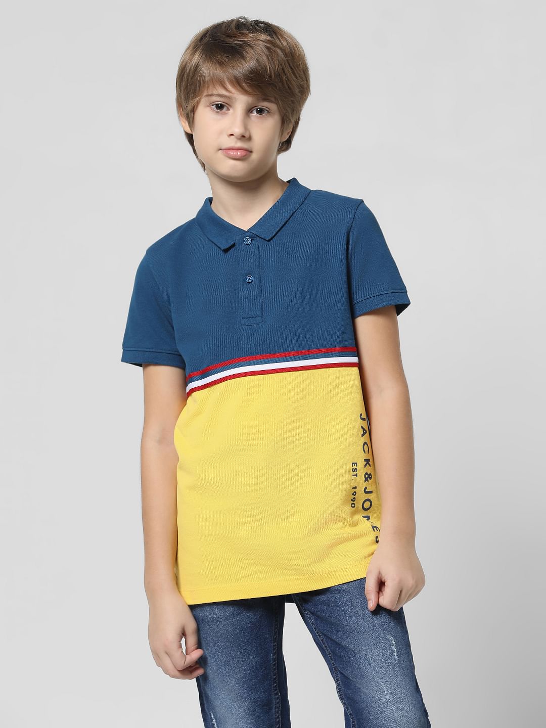 Blue Colourblocked Polo T-shirt