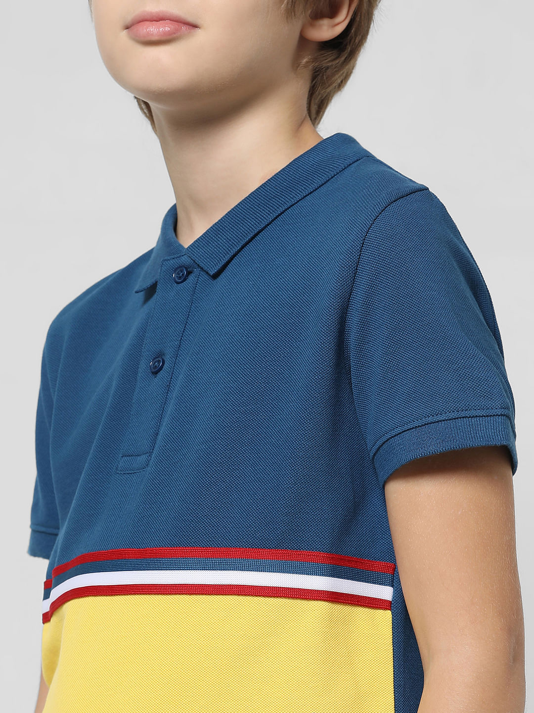 Blue Colourblocked Polo T-shirt