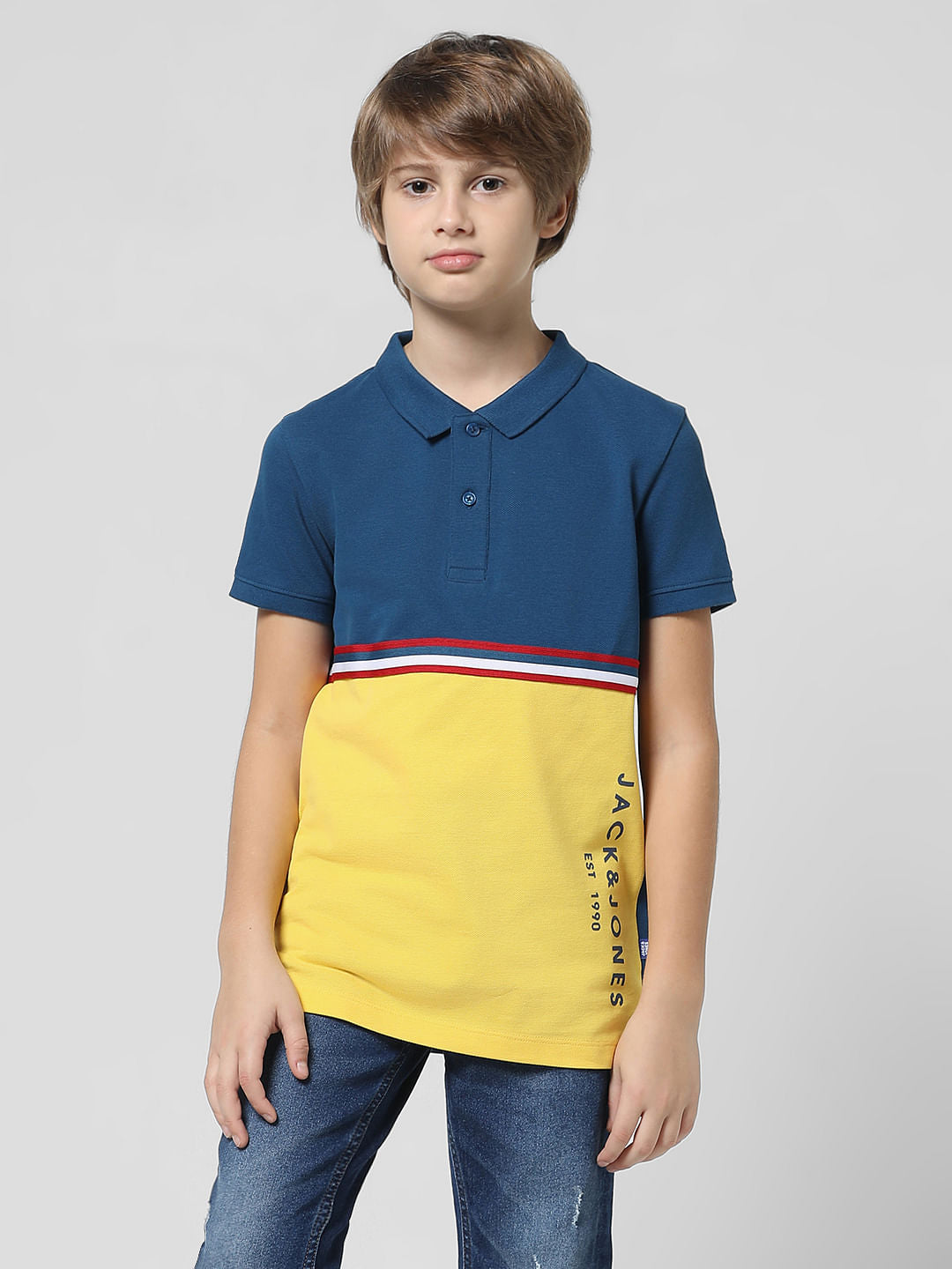 Blue Colourblocked Polo T-shirt