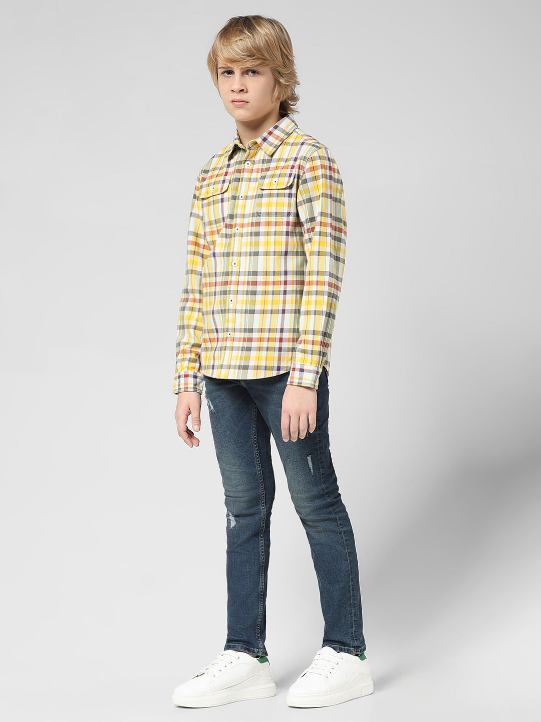 JUNIOR BOYS Yellow Check Full Sleeves Shirt