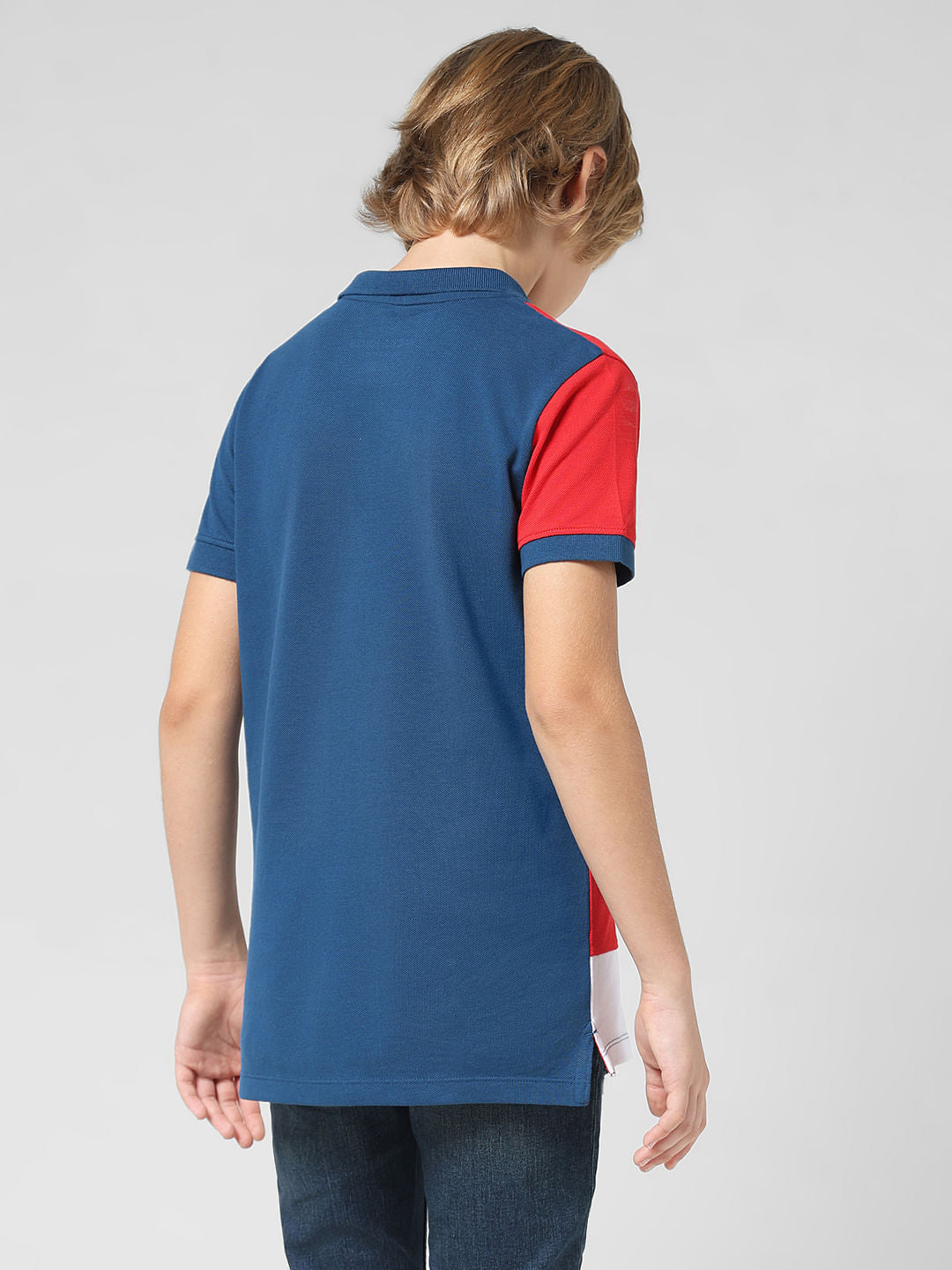 JUNIOR BOYS Blue Colourblocked Polo T-shirt