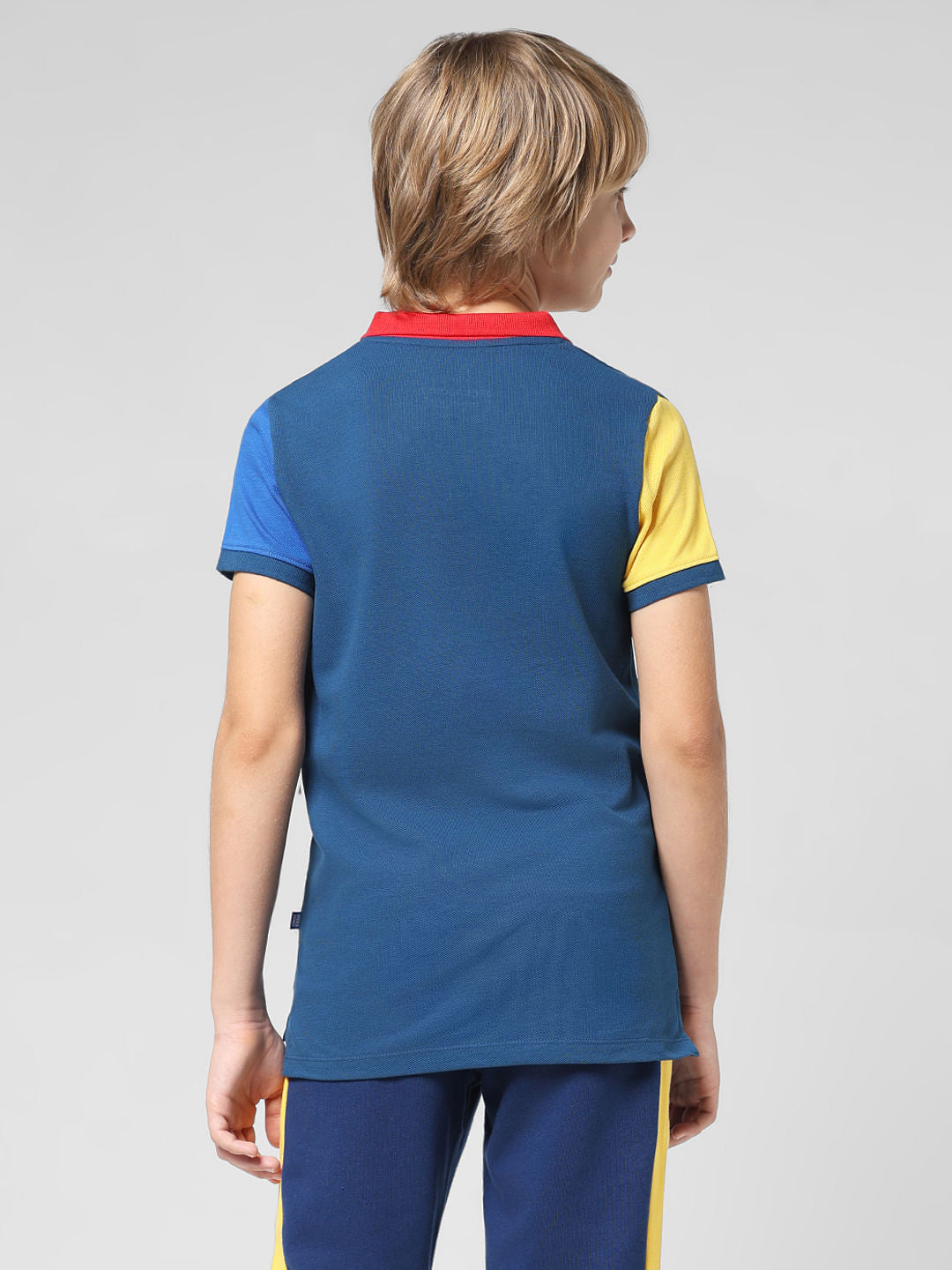 JUNIOR BOYS Blue Colourblocked Polo T-shirt