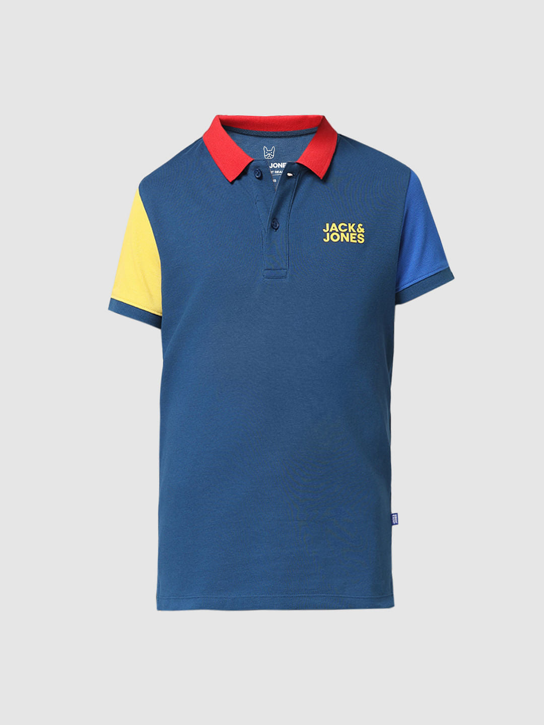 JUNIOR BOYS Blue Colourblocked Polo T-shirt