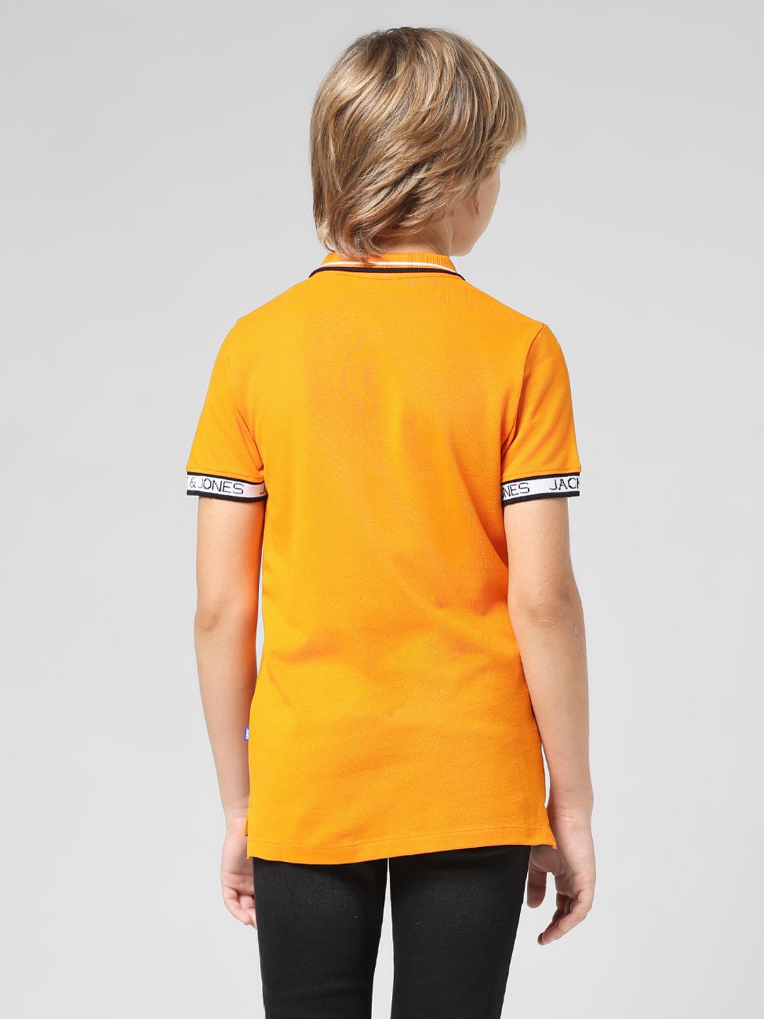 JUNIOR BOYS Orange Logo Text Polo T-shirt