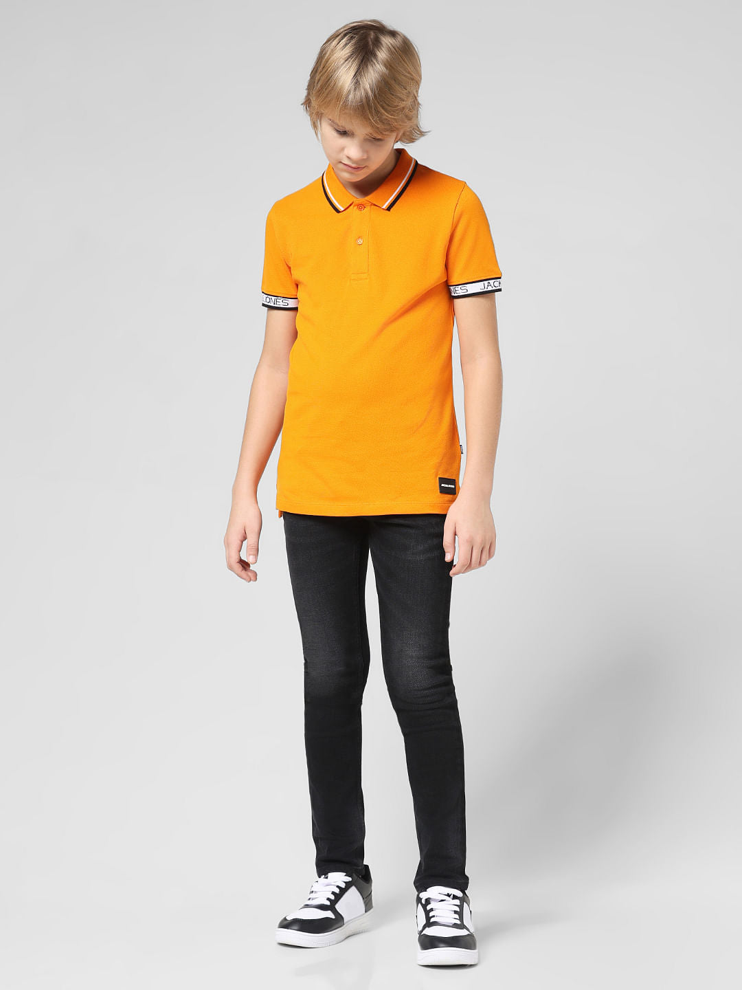JUNIOR BOYS Orange Logo Text Polo T-shirt