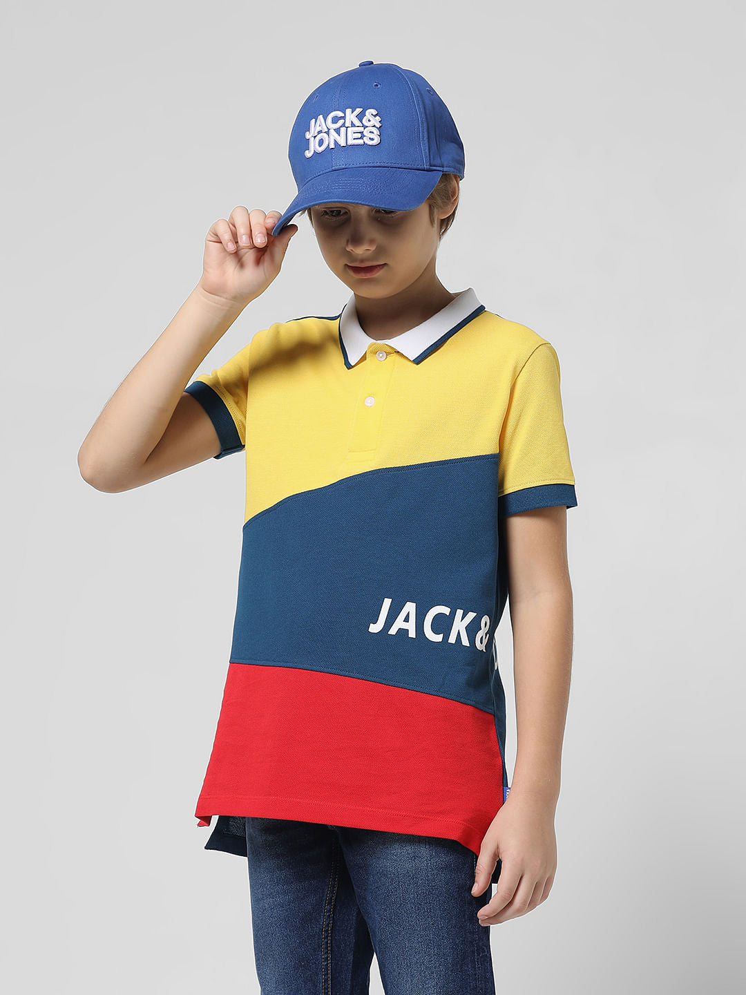 Blue Colourblocked Polo T-shirt