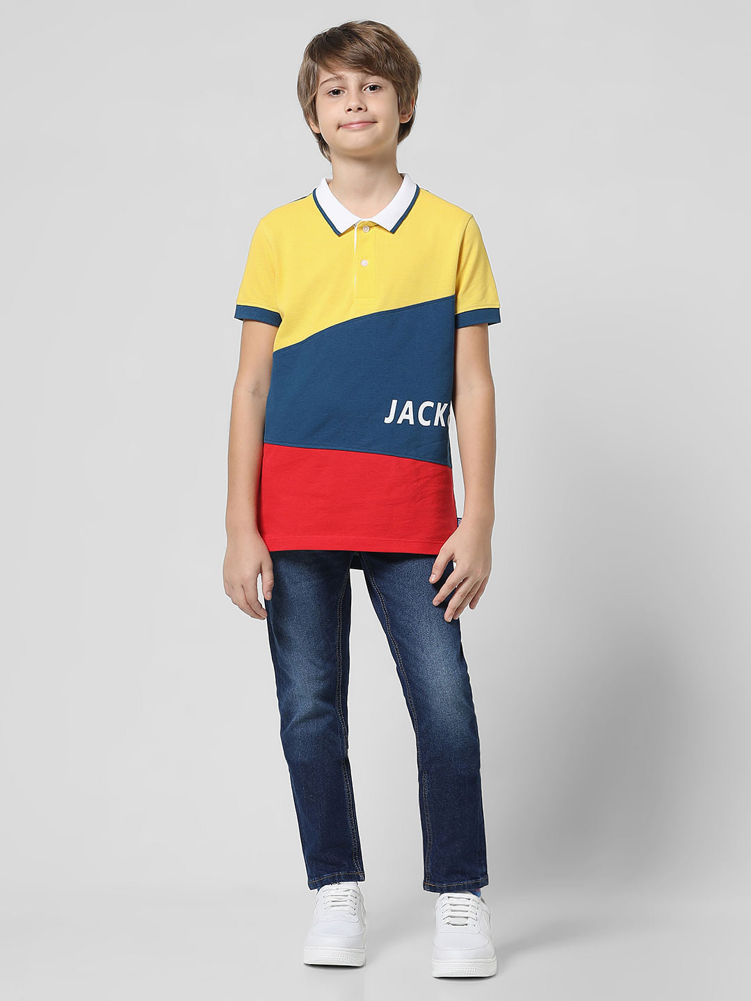 Blue Colourblocked Polo T-shirt
