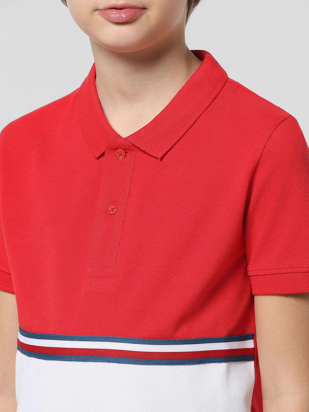Red Colourblocked Polo T-shirt