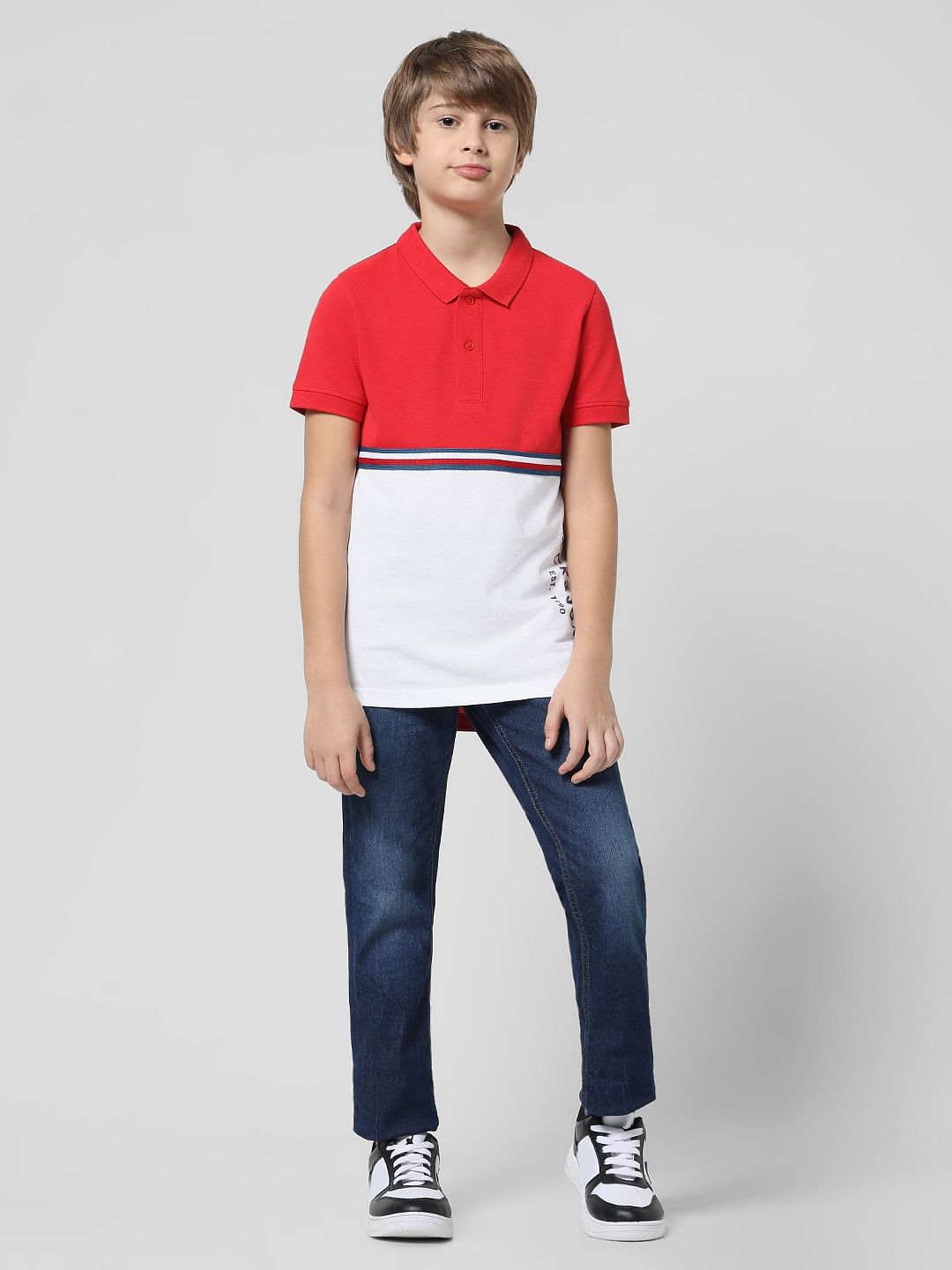 Red Colourblocked Polo T-shirt