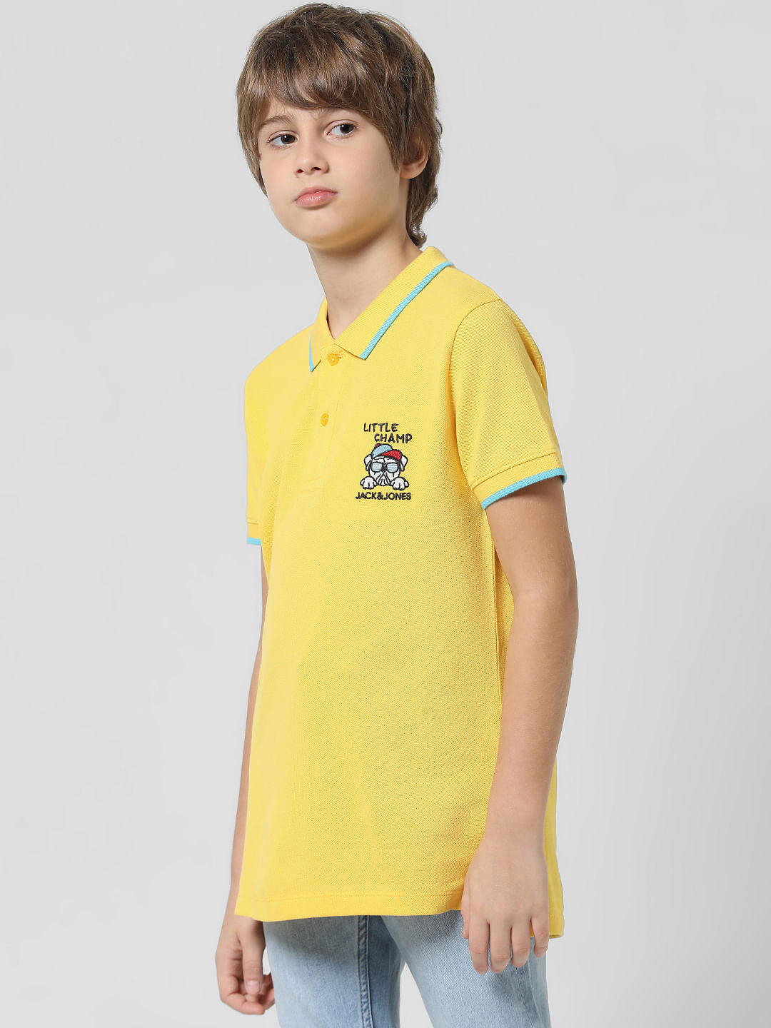 Yellow Applique Print Polo T-shirt