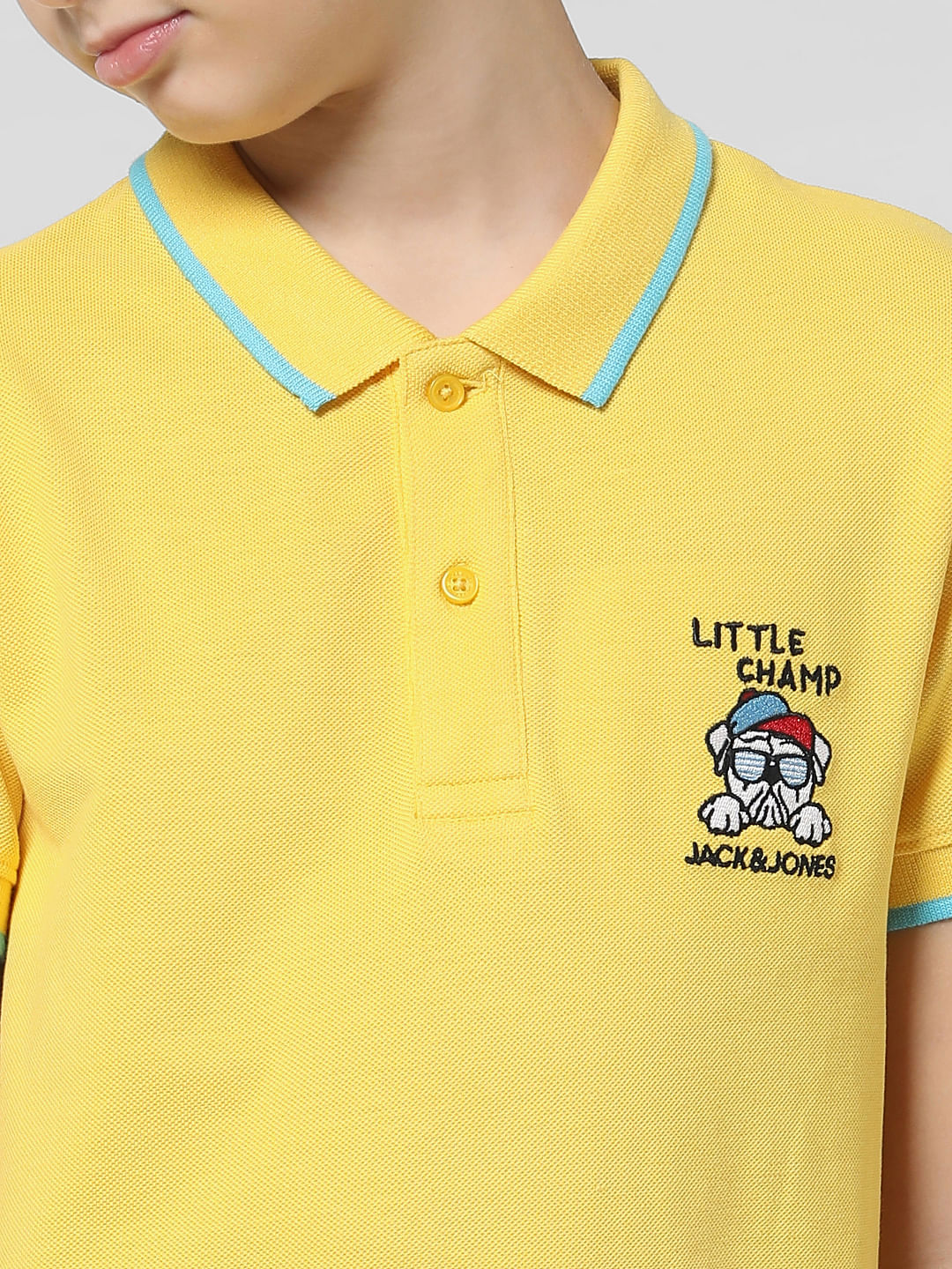 Yellow Applique Print Polo T-shirt