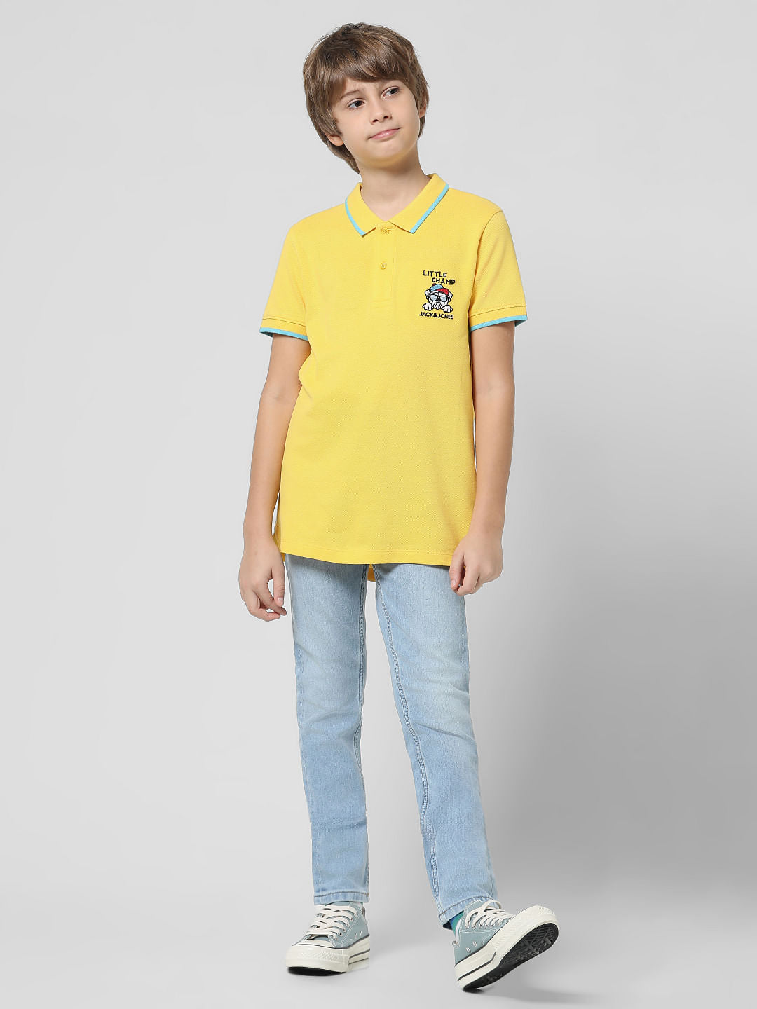 Yellow Applique Print Polo T-shirt