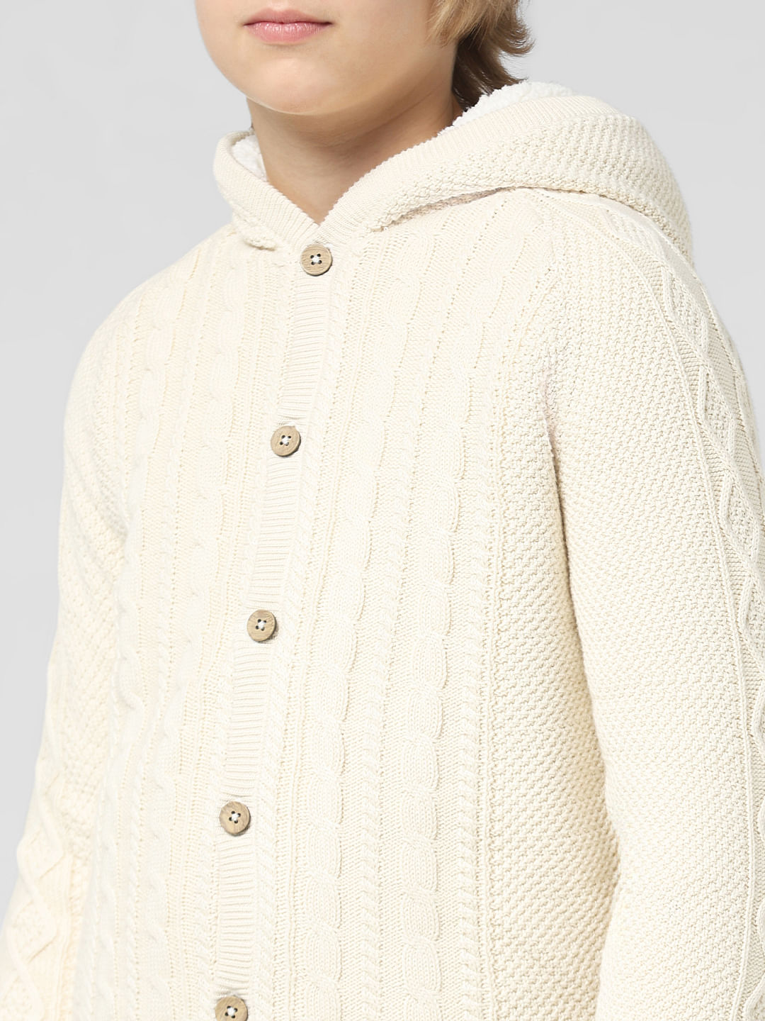 JUNIOR BOYS White Hooded Cardigan