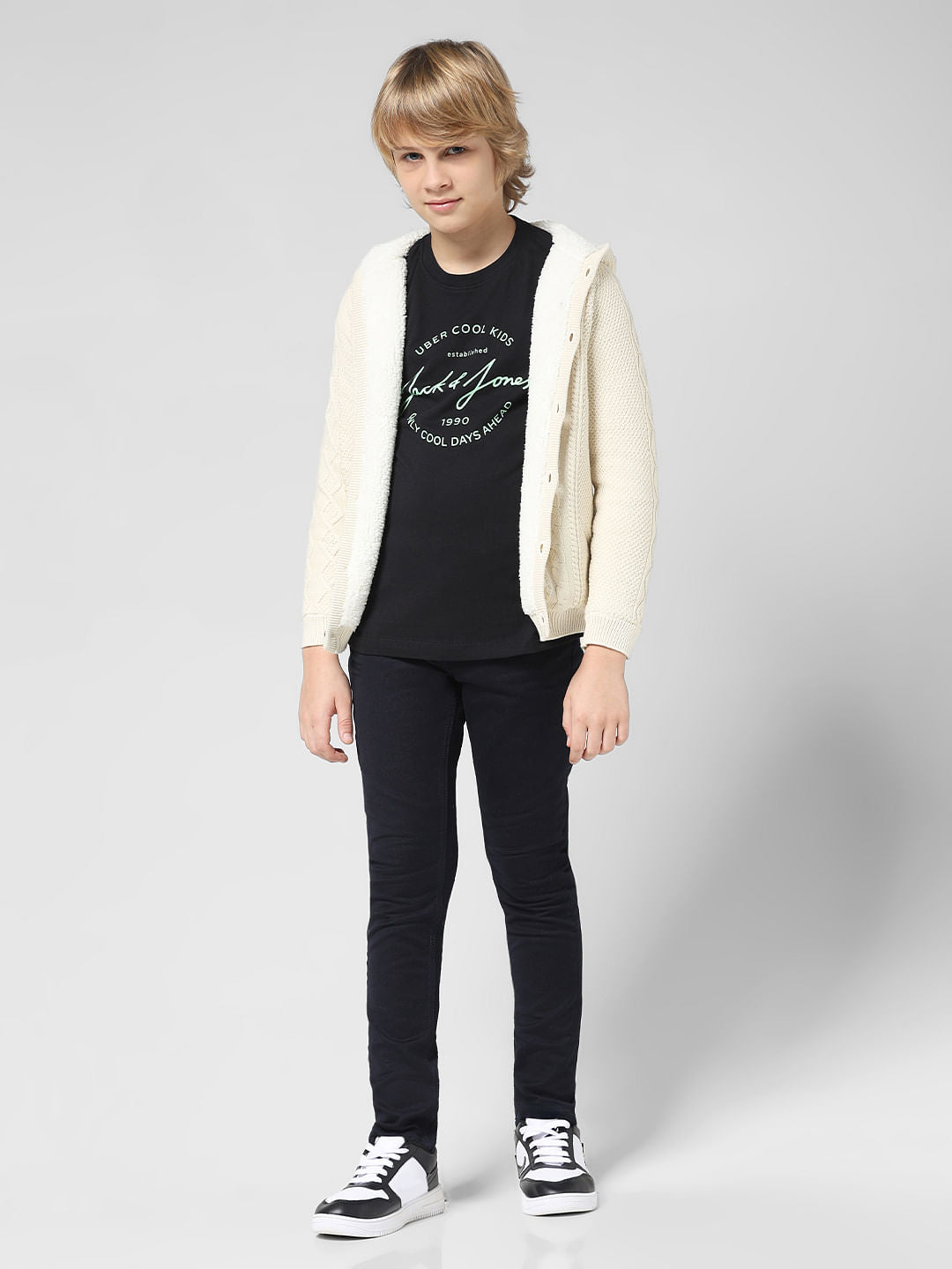 JUNIOR BOYS White Hooded Cardigan