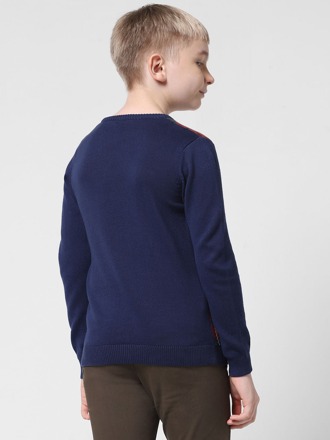 Navy Blue Grid Print Pullover