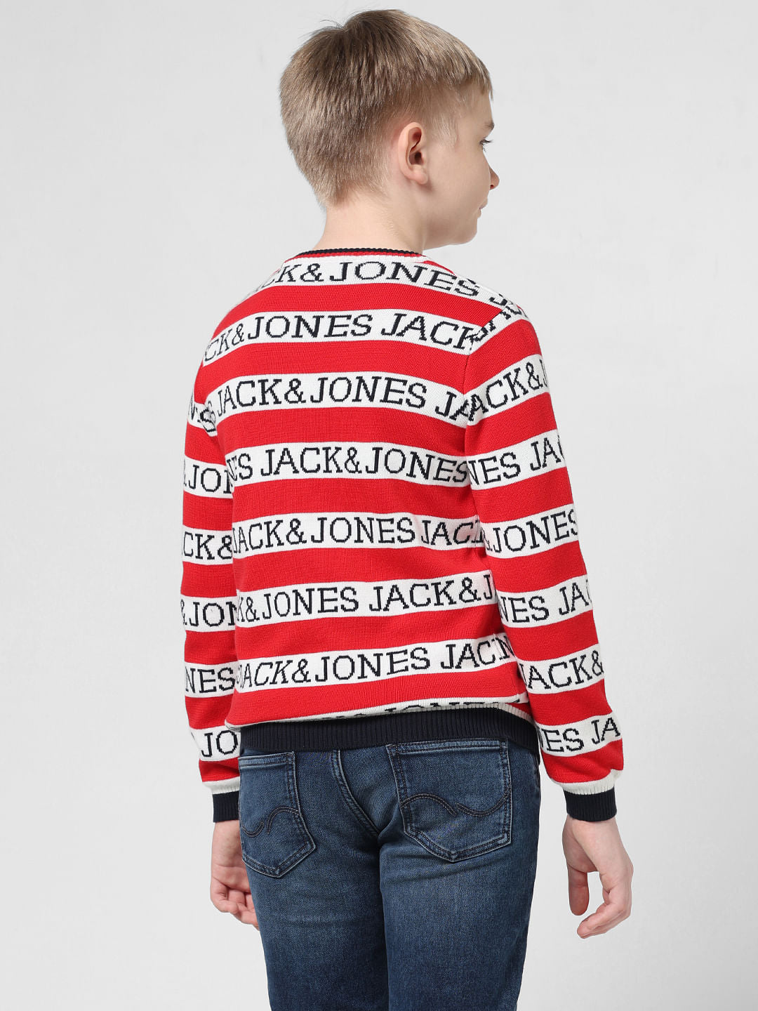 Red Striped Logo Text Pullover