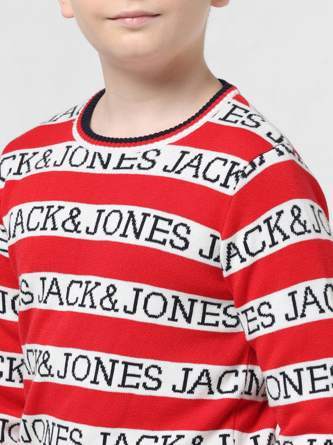 Red Striped Logo Text Pullover