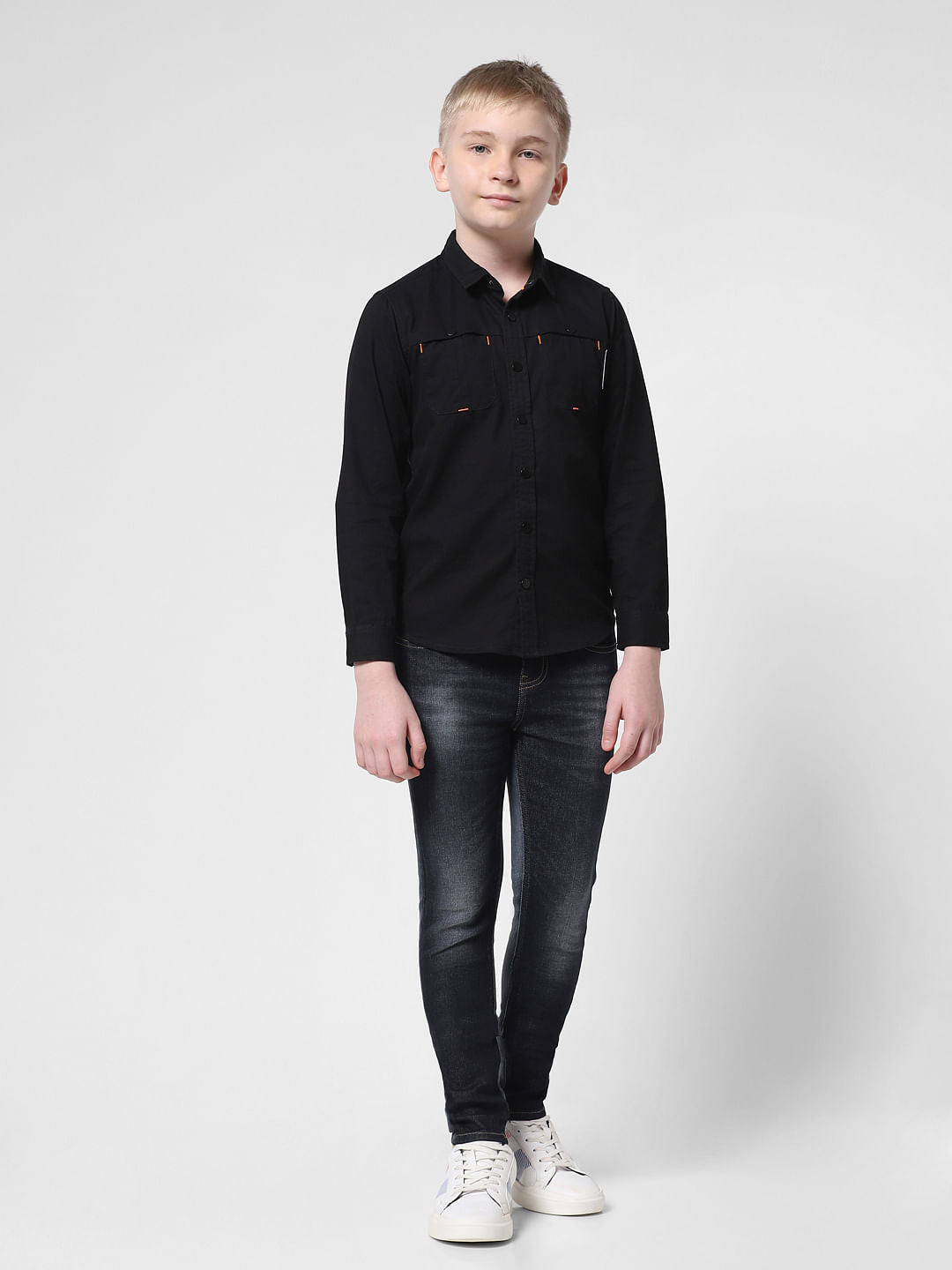 Black Cotton Full Sleeves Shirt