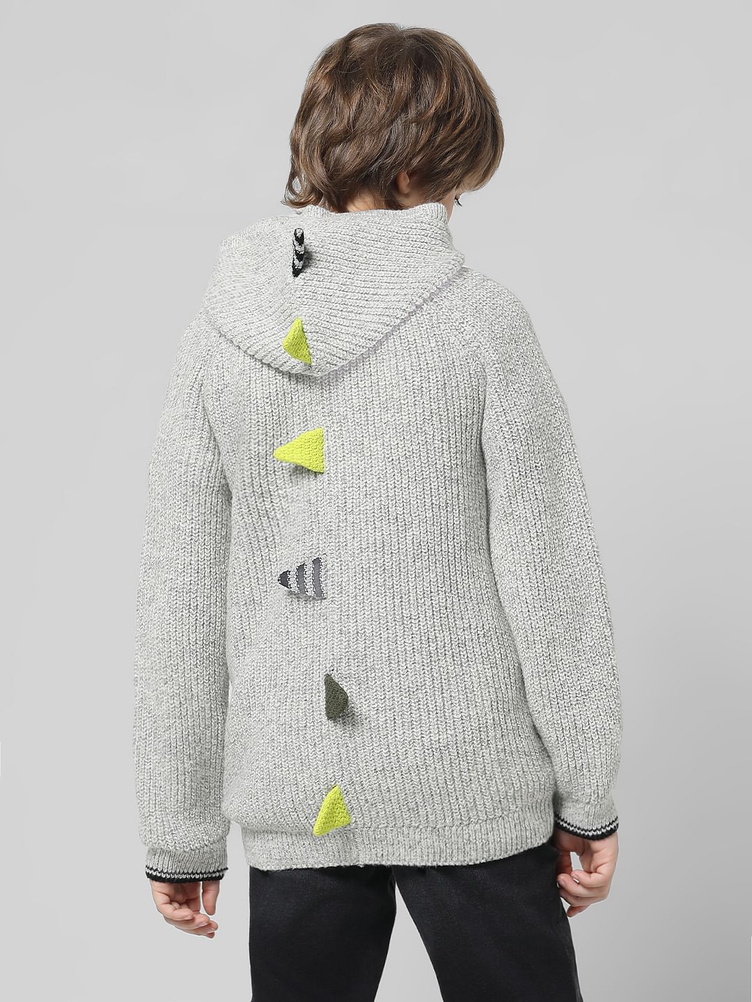 Grey Front-Open Hooded Cardigan