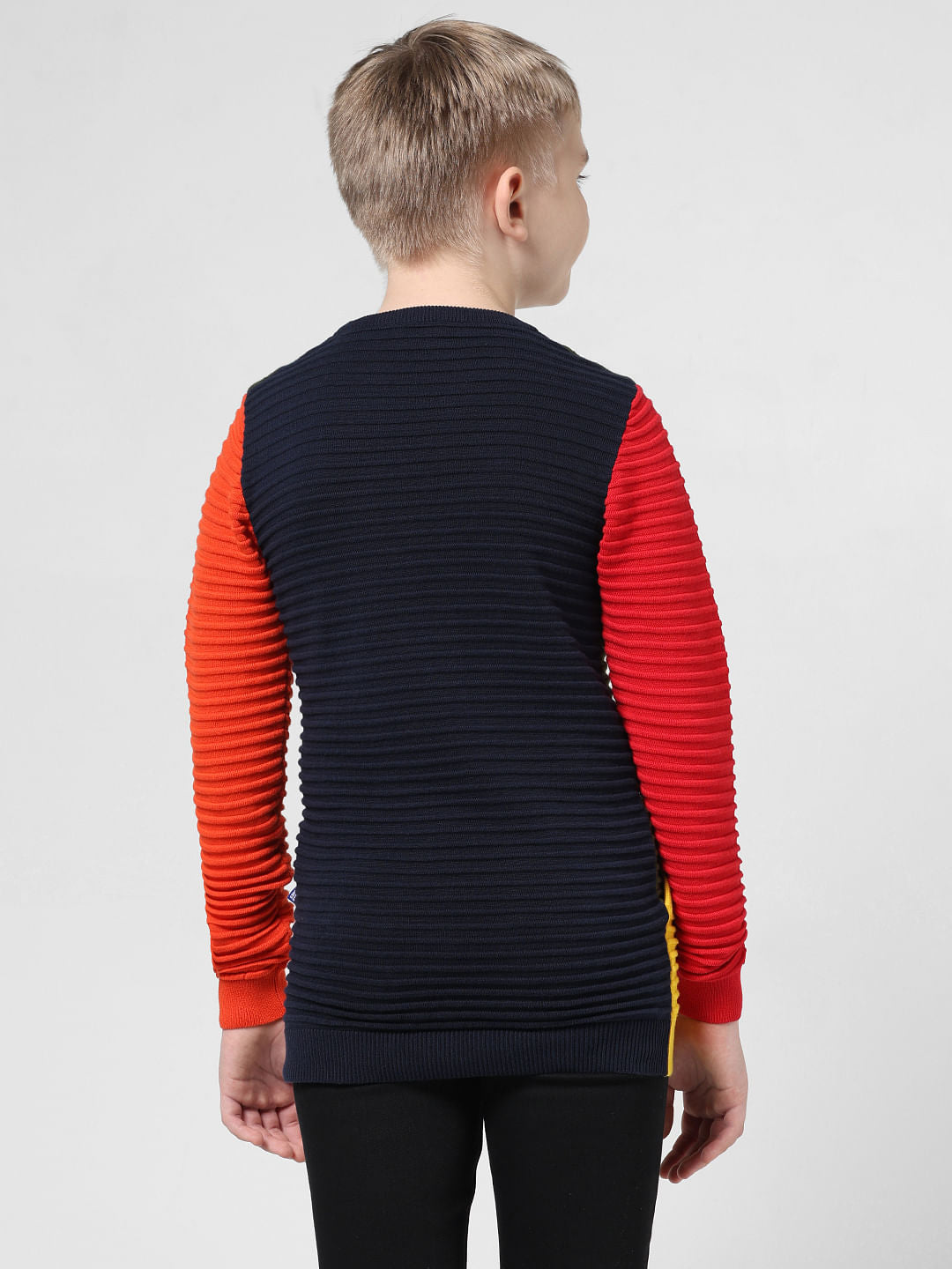 Green Colourblocked Ribbed Pullover