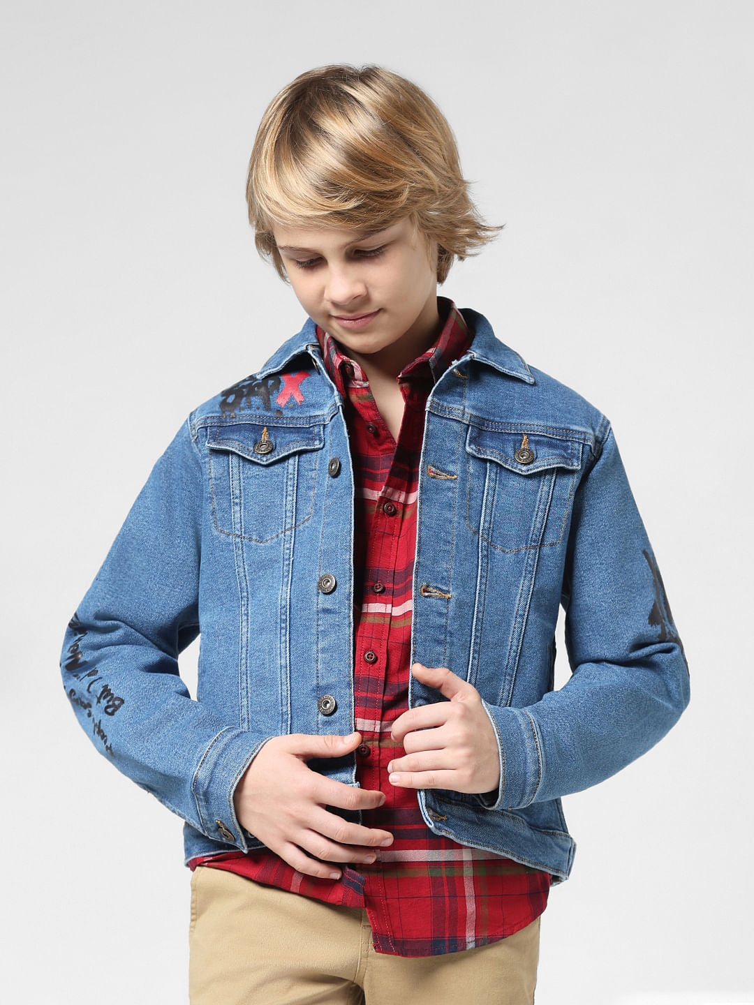 JUNIOR BOYS Red Check Full Sleeves Shirt