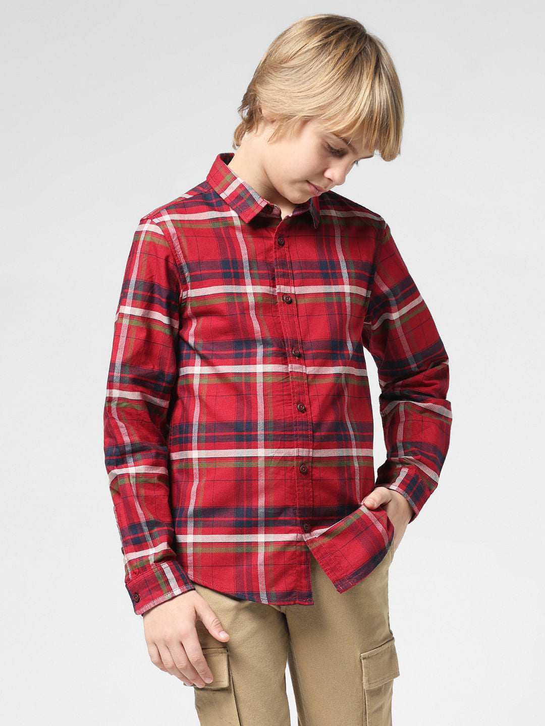 JUNIOR BOYS Red Check Full Sleeves Shirt
