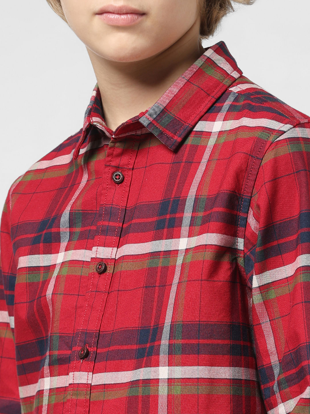 JUNIOR BOYS Red Check Full Sleeves Shirt