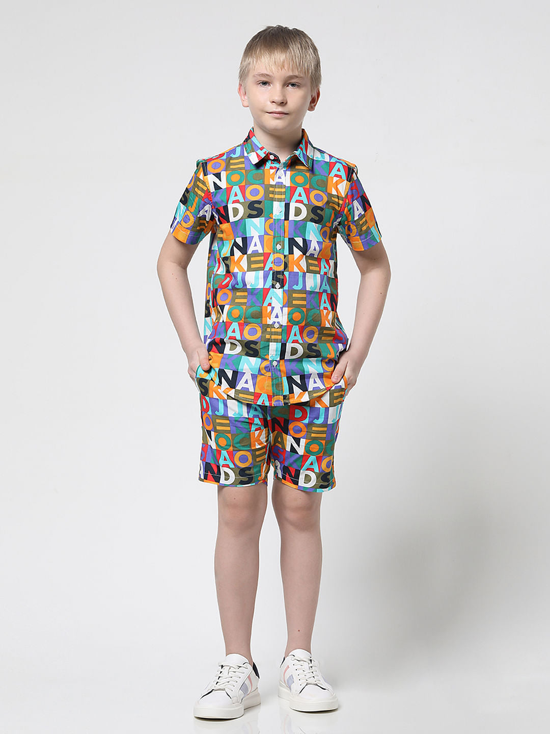 Boys Blue Logo Print Co-ord Set Shirt