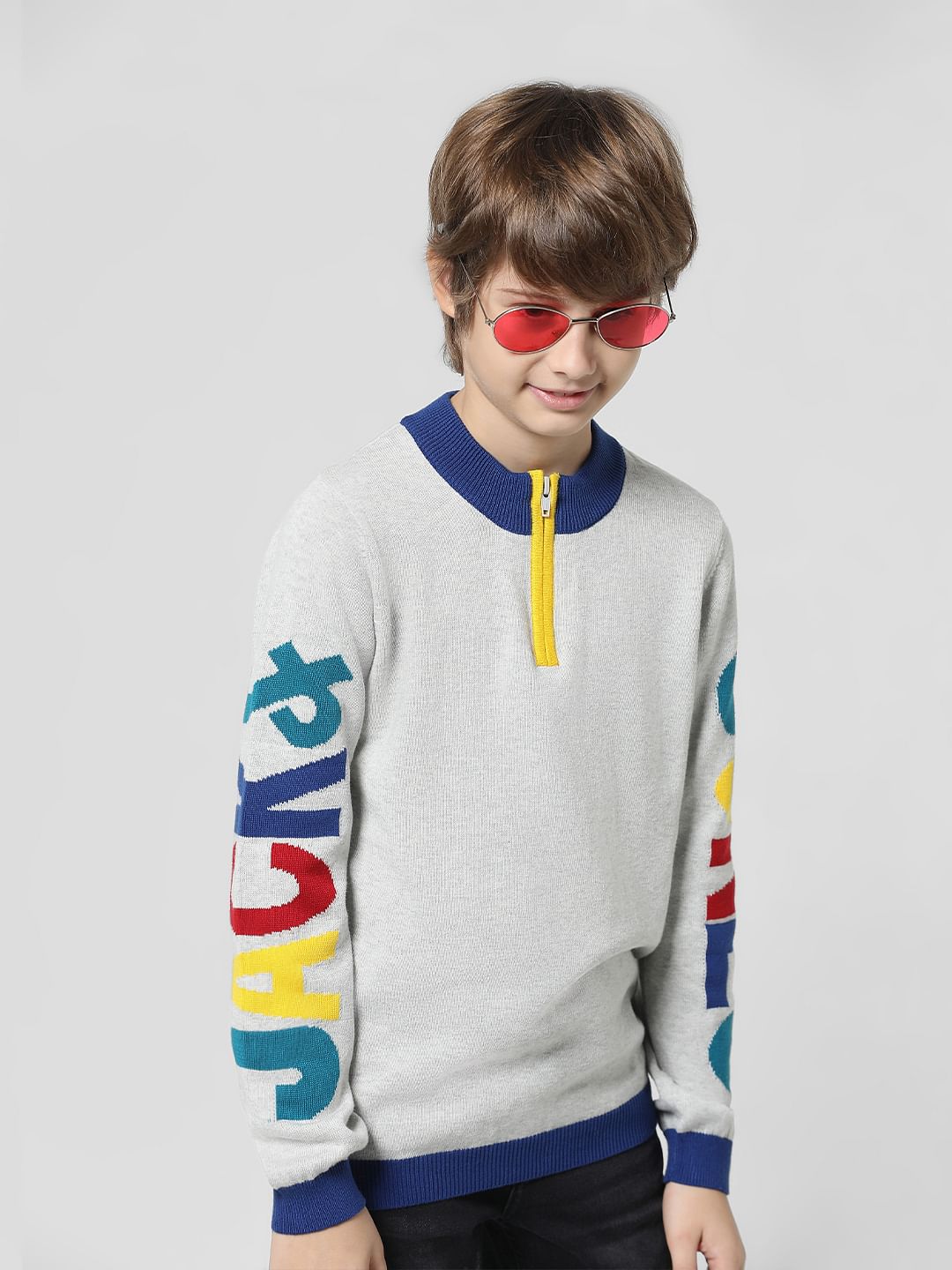 Grey Logo Print High Neck Pullover