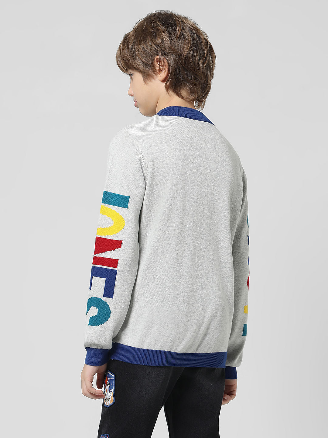 Grey Logo Print High Neck Pullover