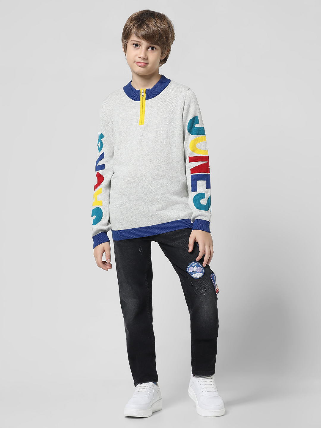 Grey Logo Print High Neck Pullover