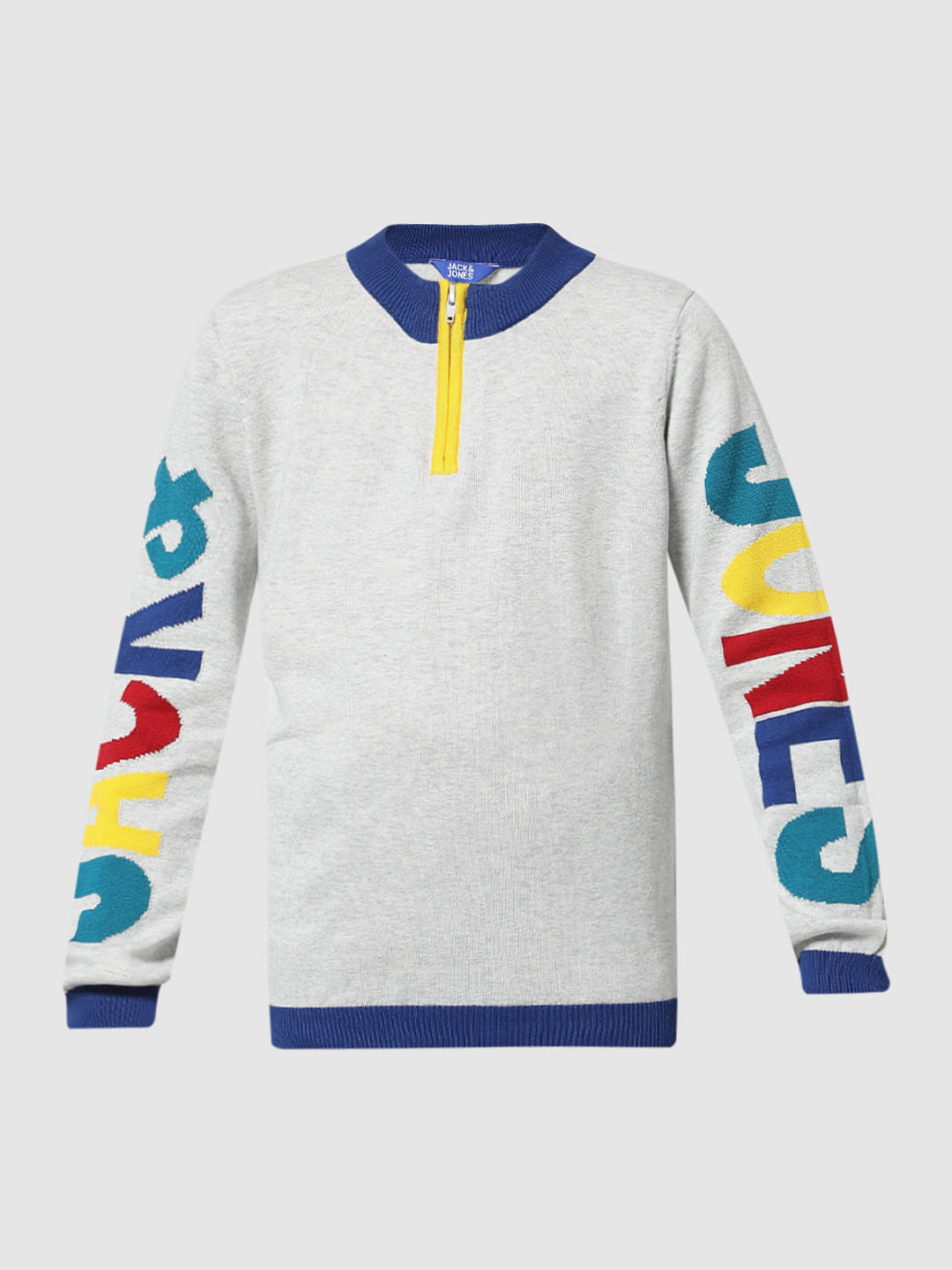 Grey Logo Print High Neck Pullover