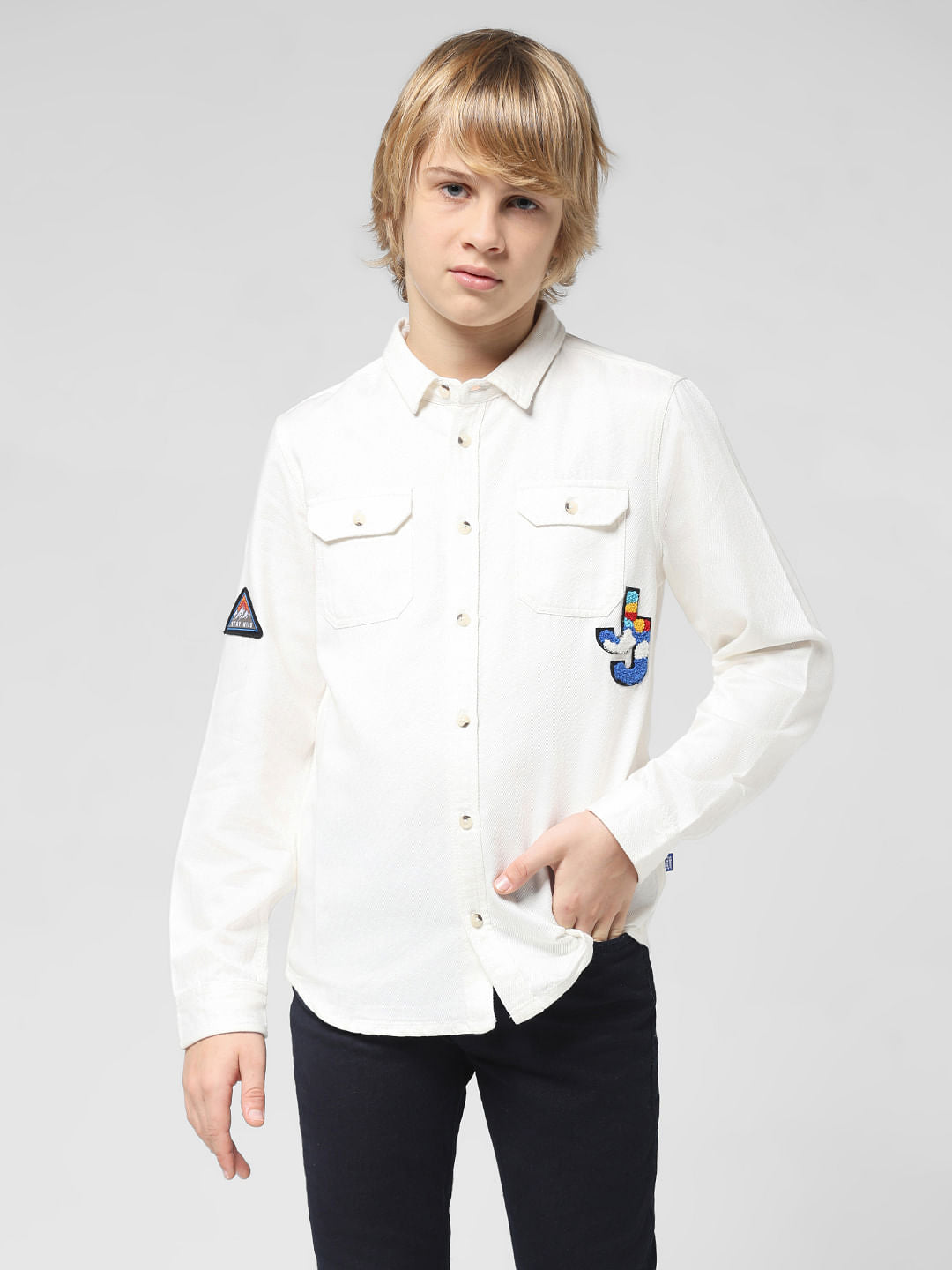JUNIOR BOYS White Full Sleeves Shirt