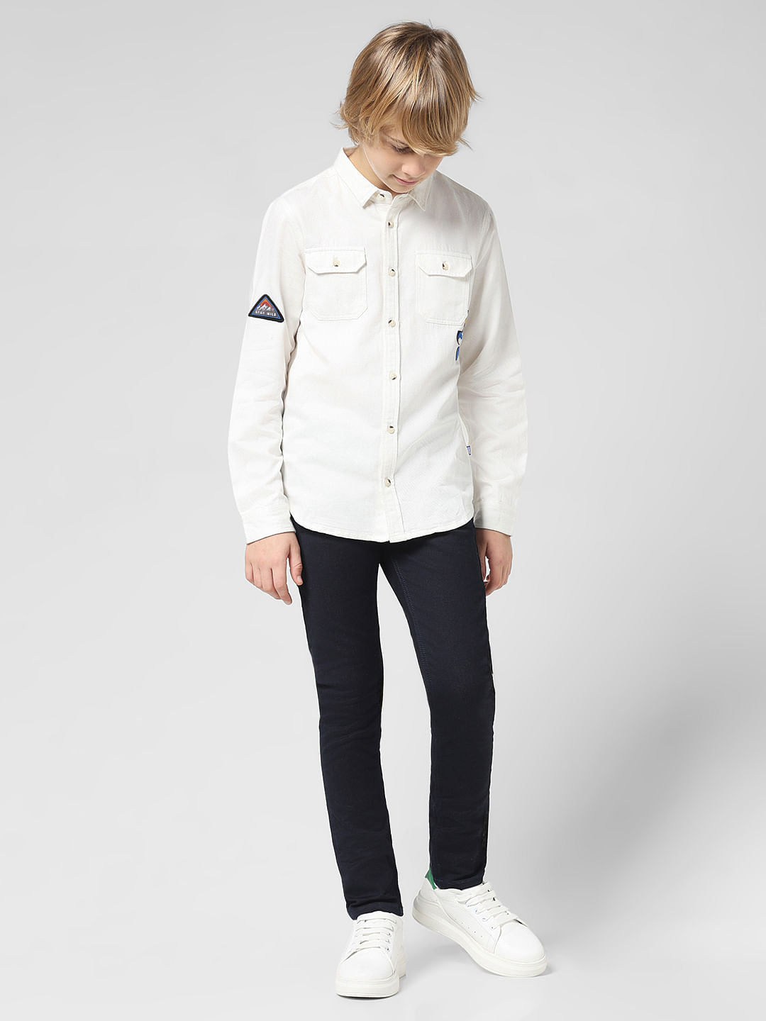 JUNIOR BOYS White Full Sleeves Shirt