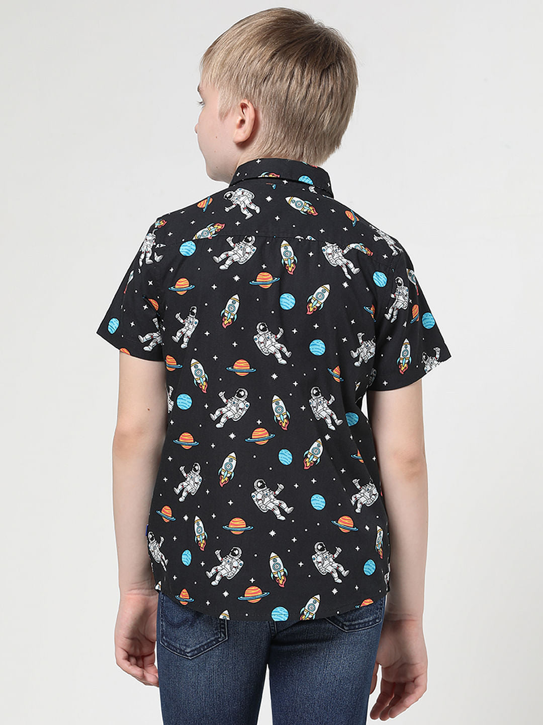 Boys Black Print Block Short Sleeves Shirt