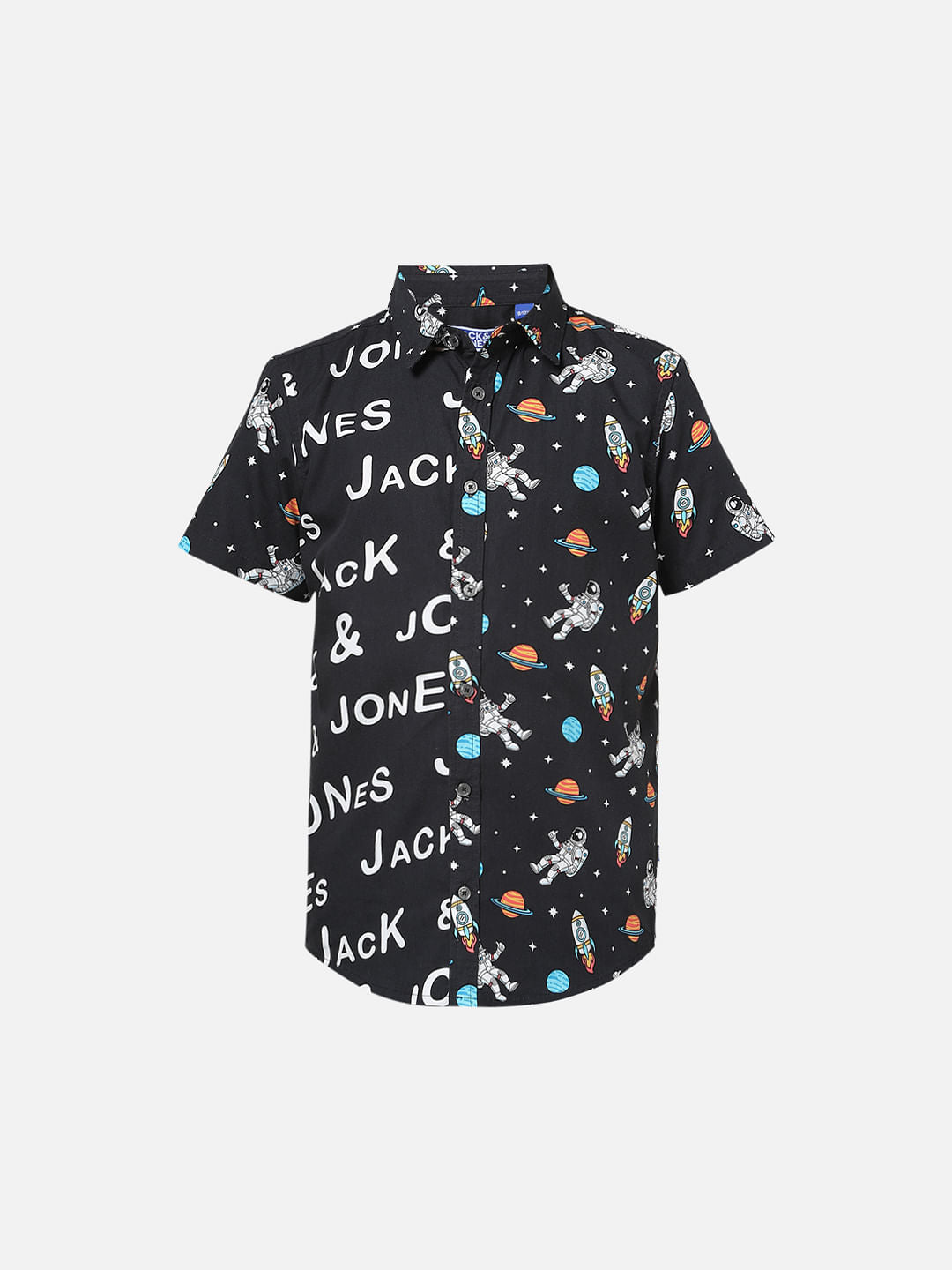 Boys Black Print Block Short Sleeves Shirt