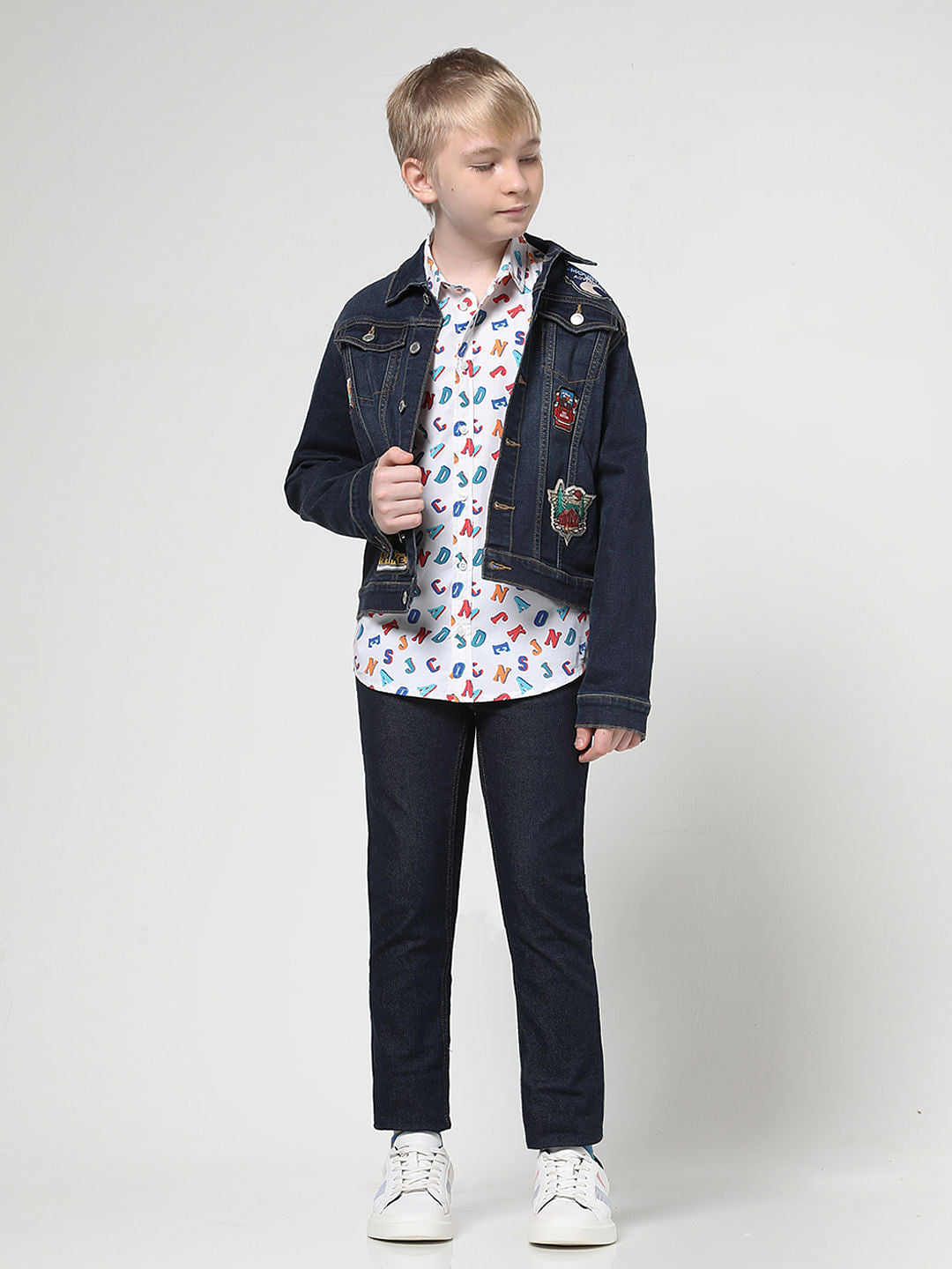 Boys White Logo Print Full Sleeves Shirt