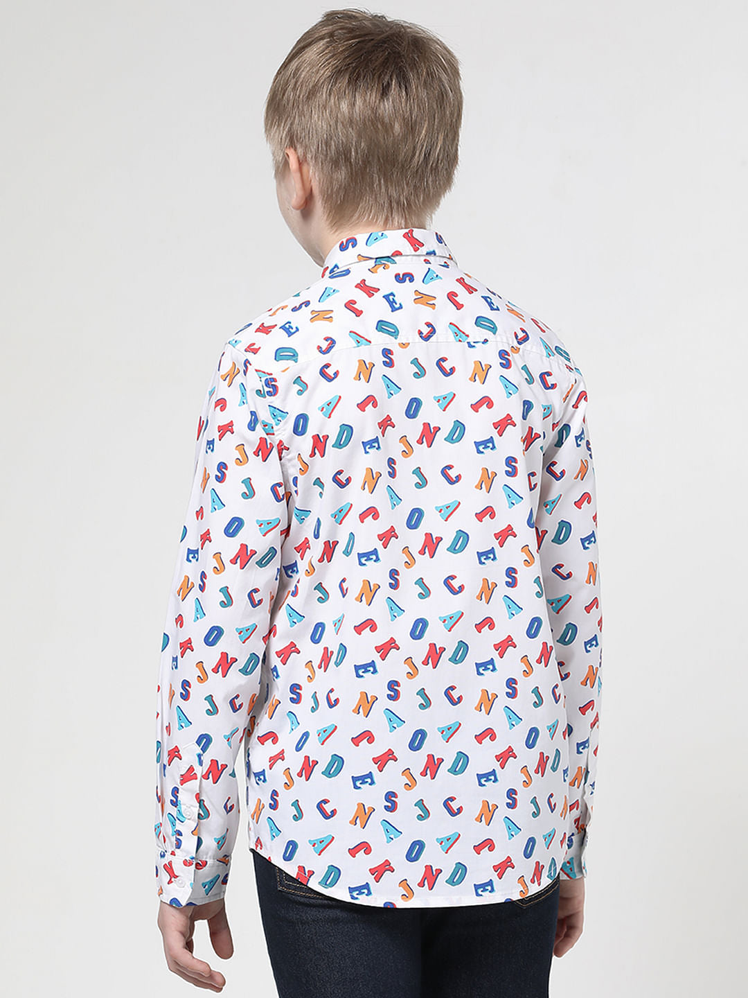 Boys White Logo Print Full Sleeves Shirt