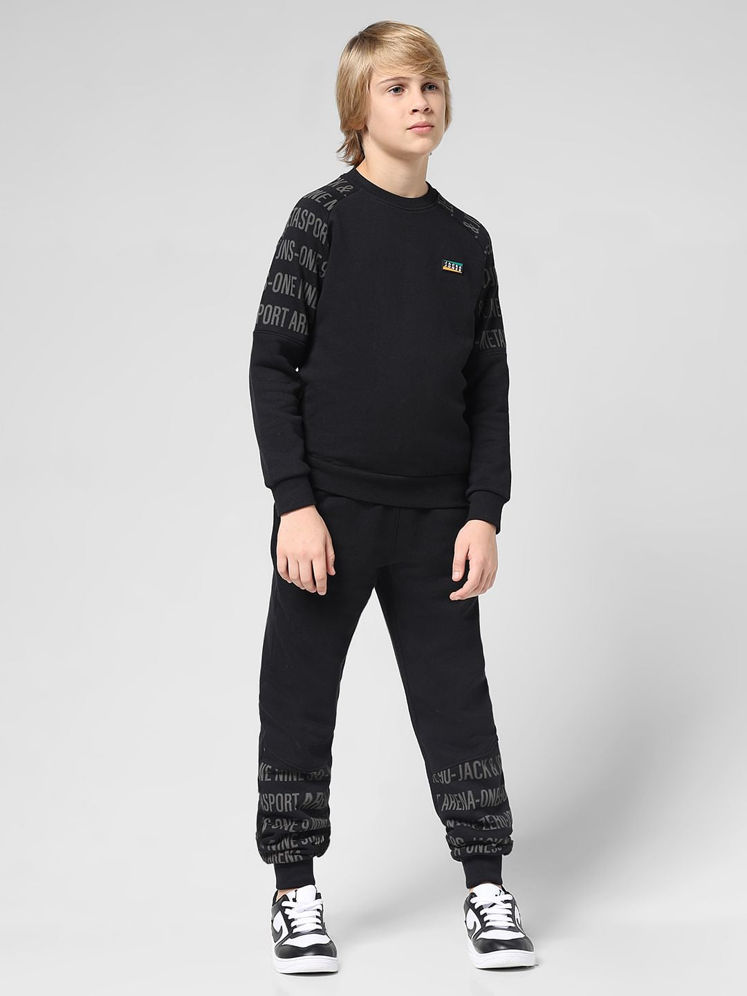 JUNIOR BOYS Black Logo Print Co-ord Set Sweatshirt