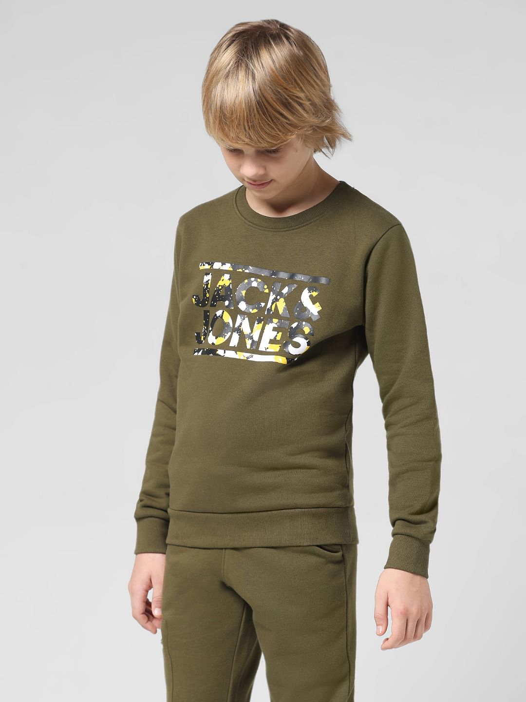 JUNIOR BOYS Green Logo Print Co-ord Set Sweatshirt