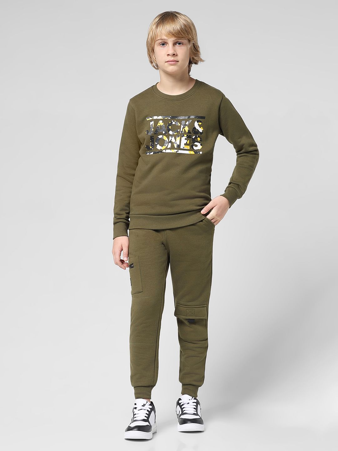 JUNIOR BOYS Green Logo Print Co-ord Set Sweatshirt