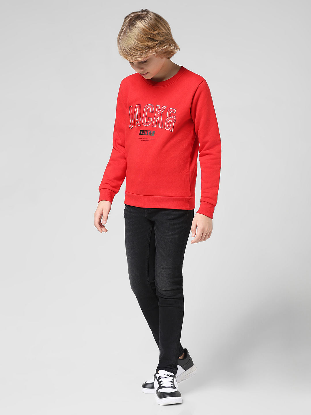 JUNIOR BOYS Red Logo Print Sweatshirt