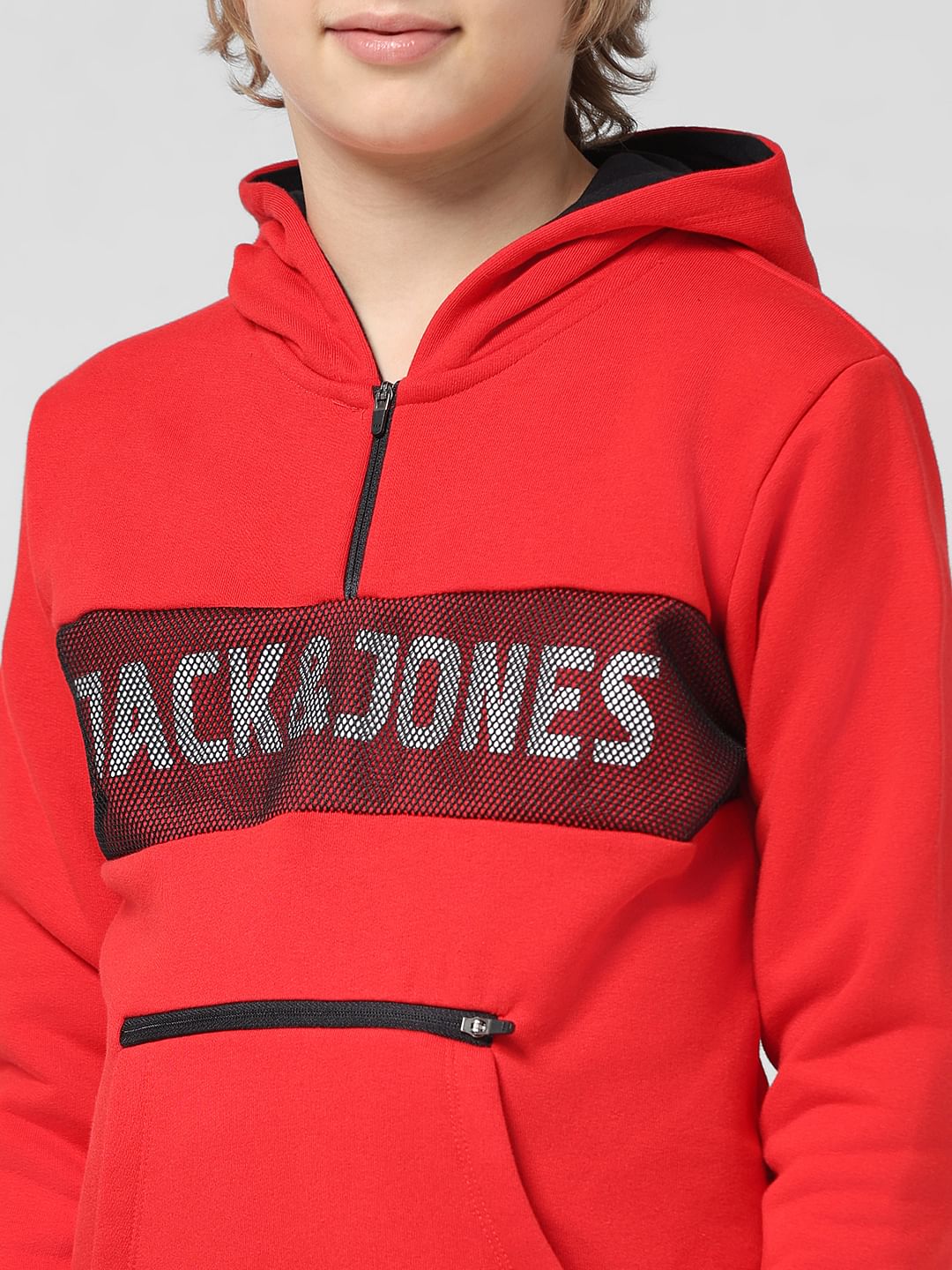 JUNIOR BOYS Red Logo Print Hooded Sweatshirt