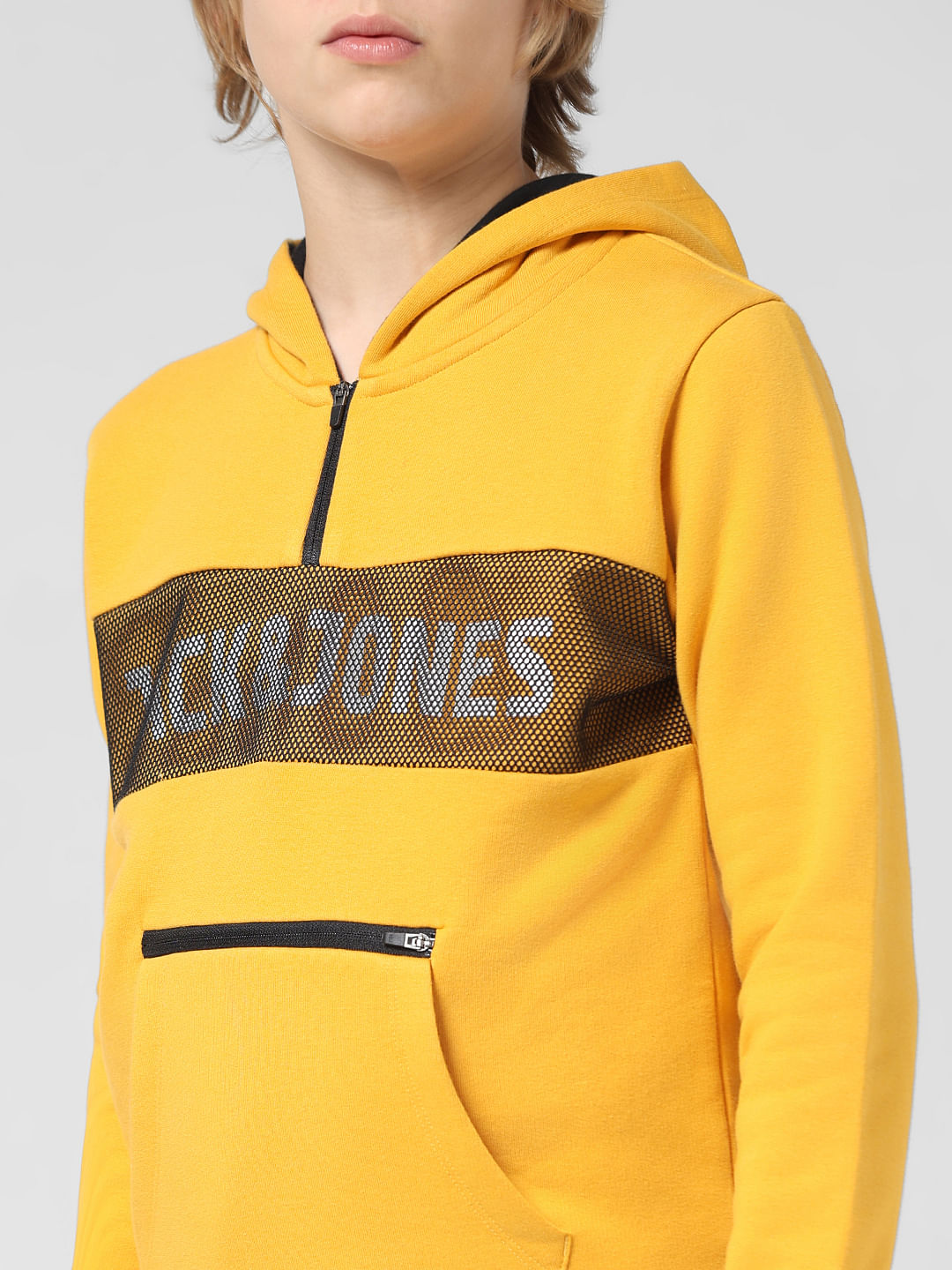 JUNIOR BOYS Yellow Logo Print Hooded Sweatshirt