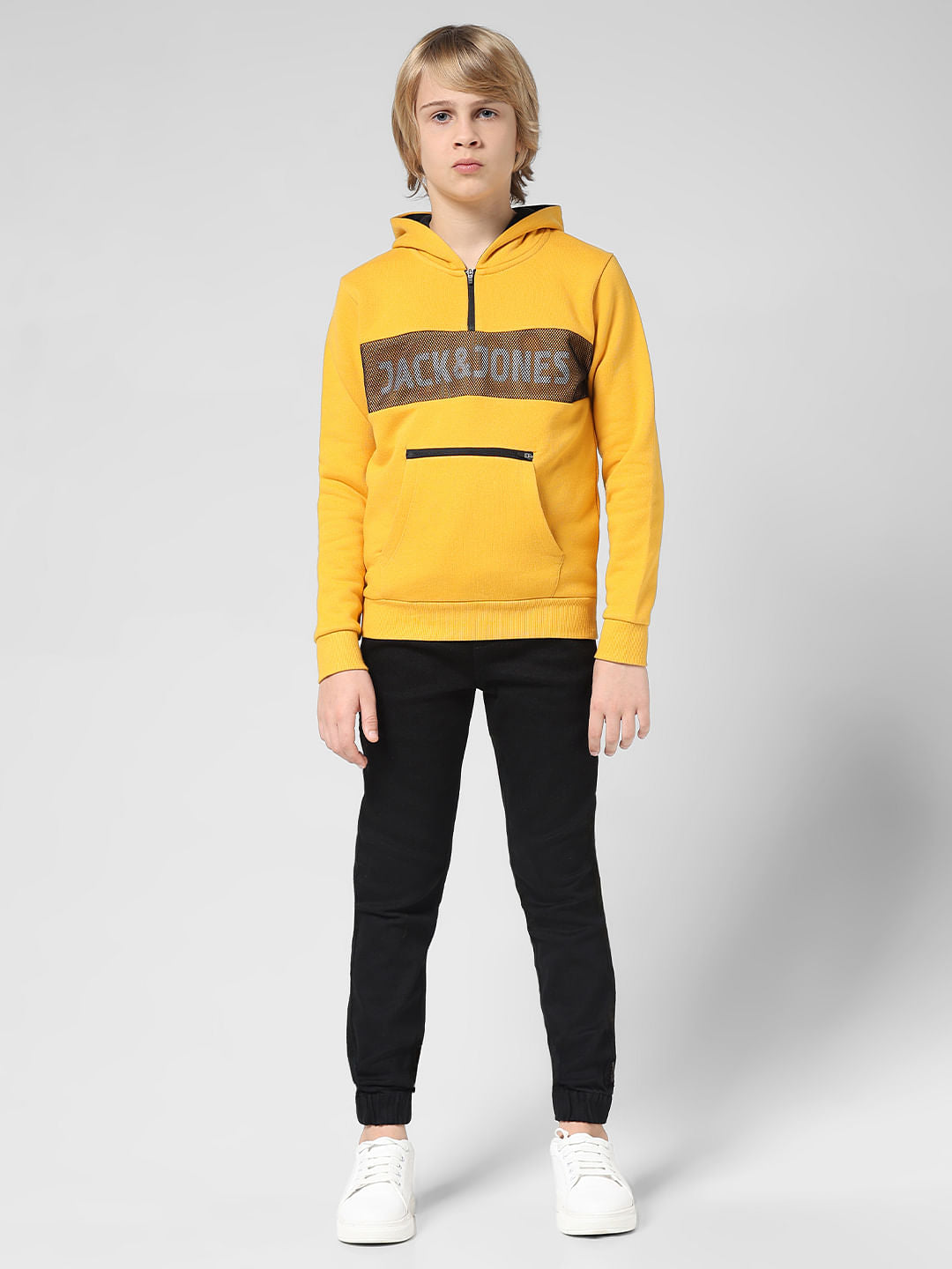 JUNIOR BOYS Yellow Logo Print Hooded Sweatshirt