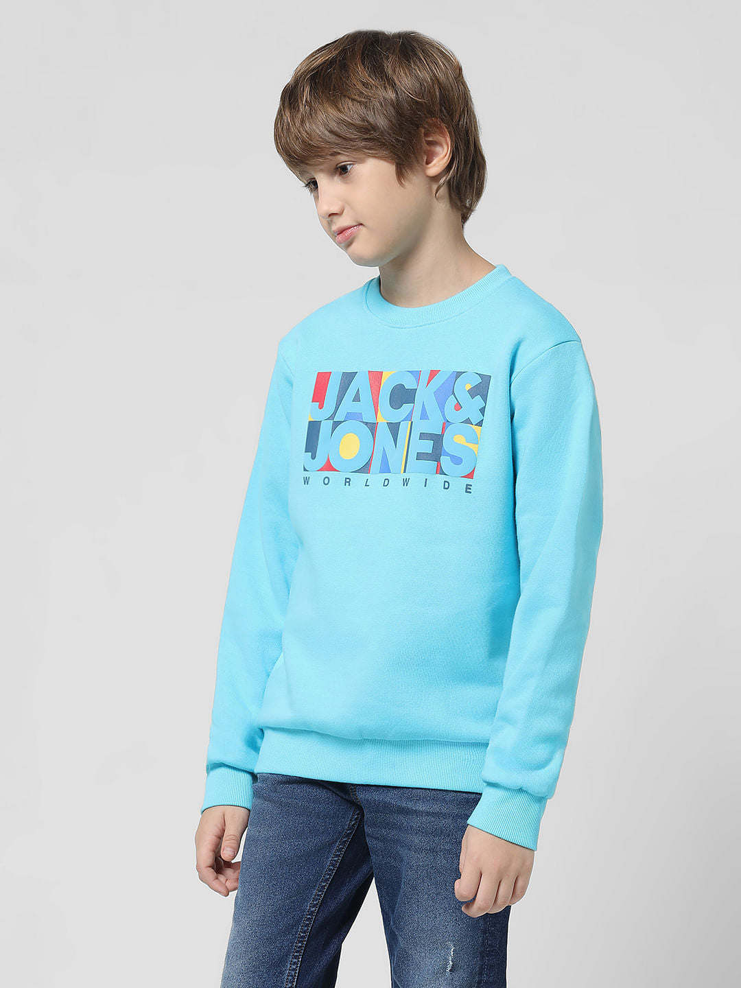 Light Blue Logo Text Print Sweatshirt