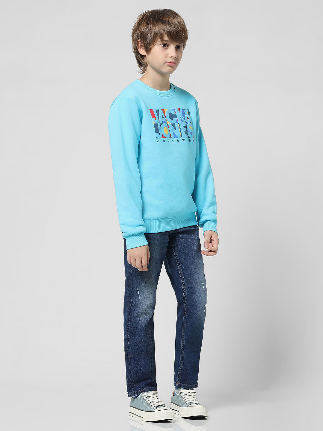 Light Blue Logo Text Print Sweatshirt