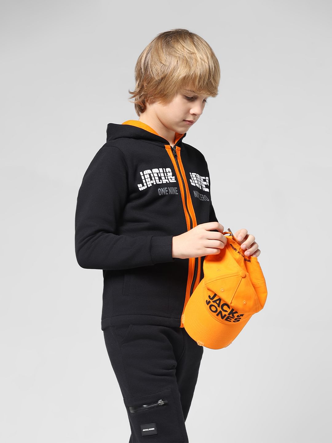 JUNIOR BOYS Black Front-Open Co-ord Sweatshirt