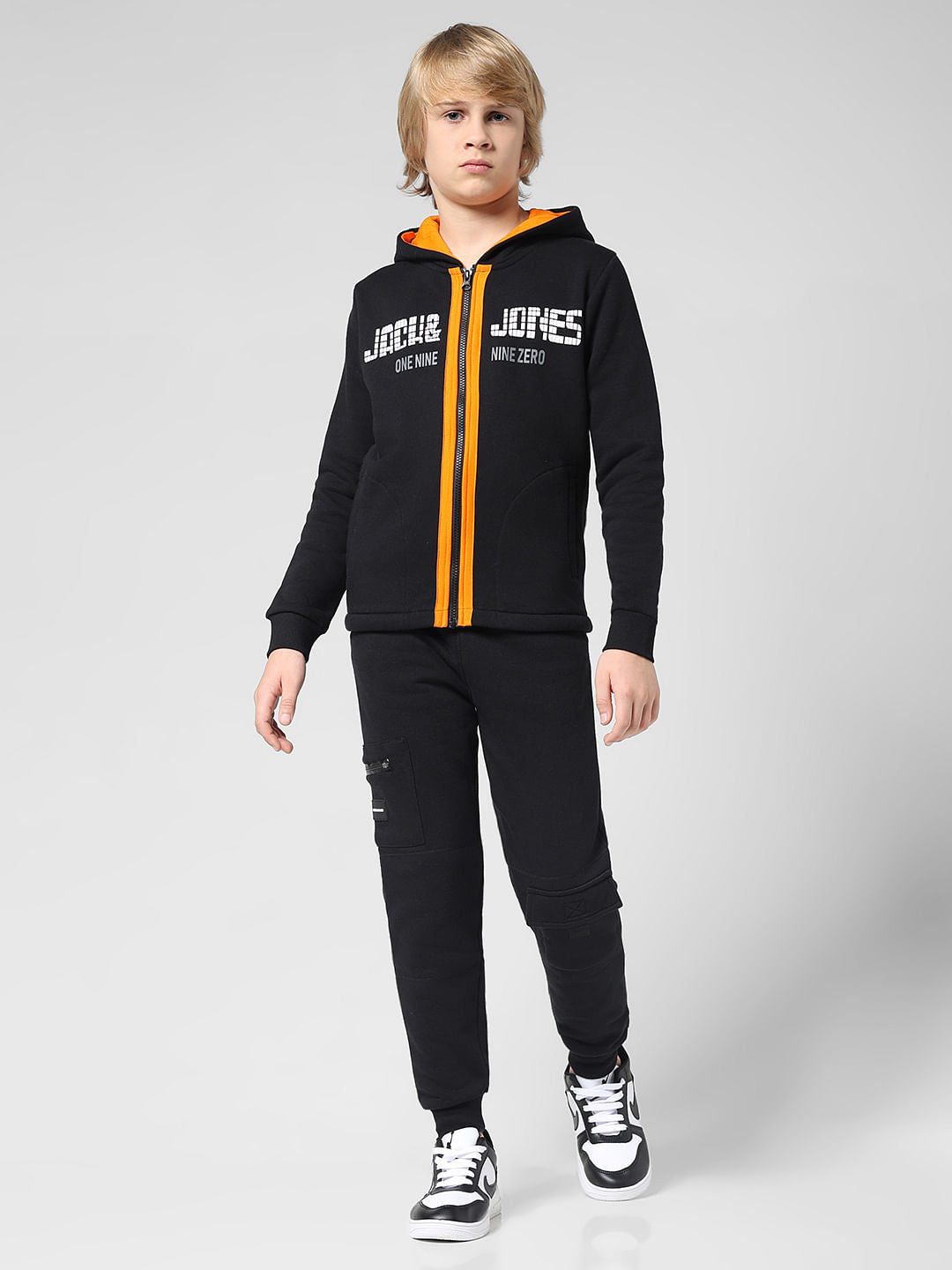 JUNIOR BOYS Black Front-Open Co-ord Sweatshirt